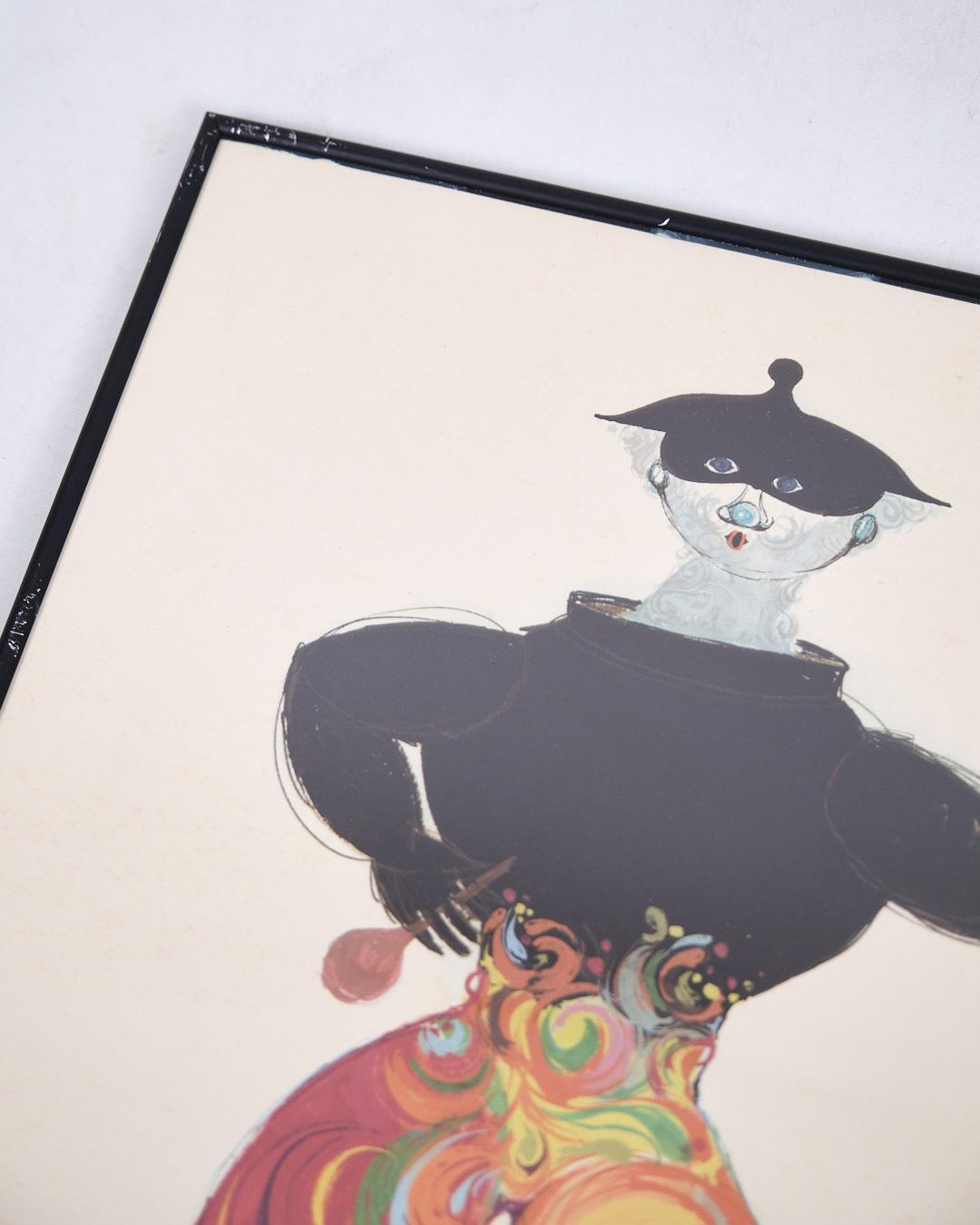 Lithographiedruck in schwarzem Rahmen, signiert von Bjørn Wiinblad im Zustand „Gut“ im Angebot in Lejre, DK