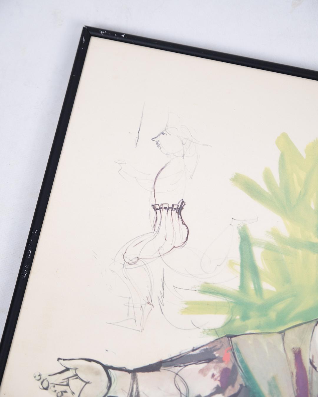 Lithographiedruck in schwarzem Rahmen, signiert von Bjørn Wiinblad im Zustand „Gut“ im Angebot in Lejre, DK