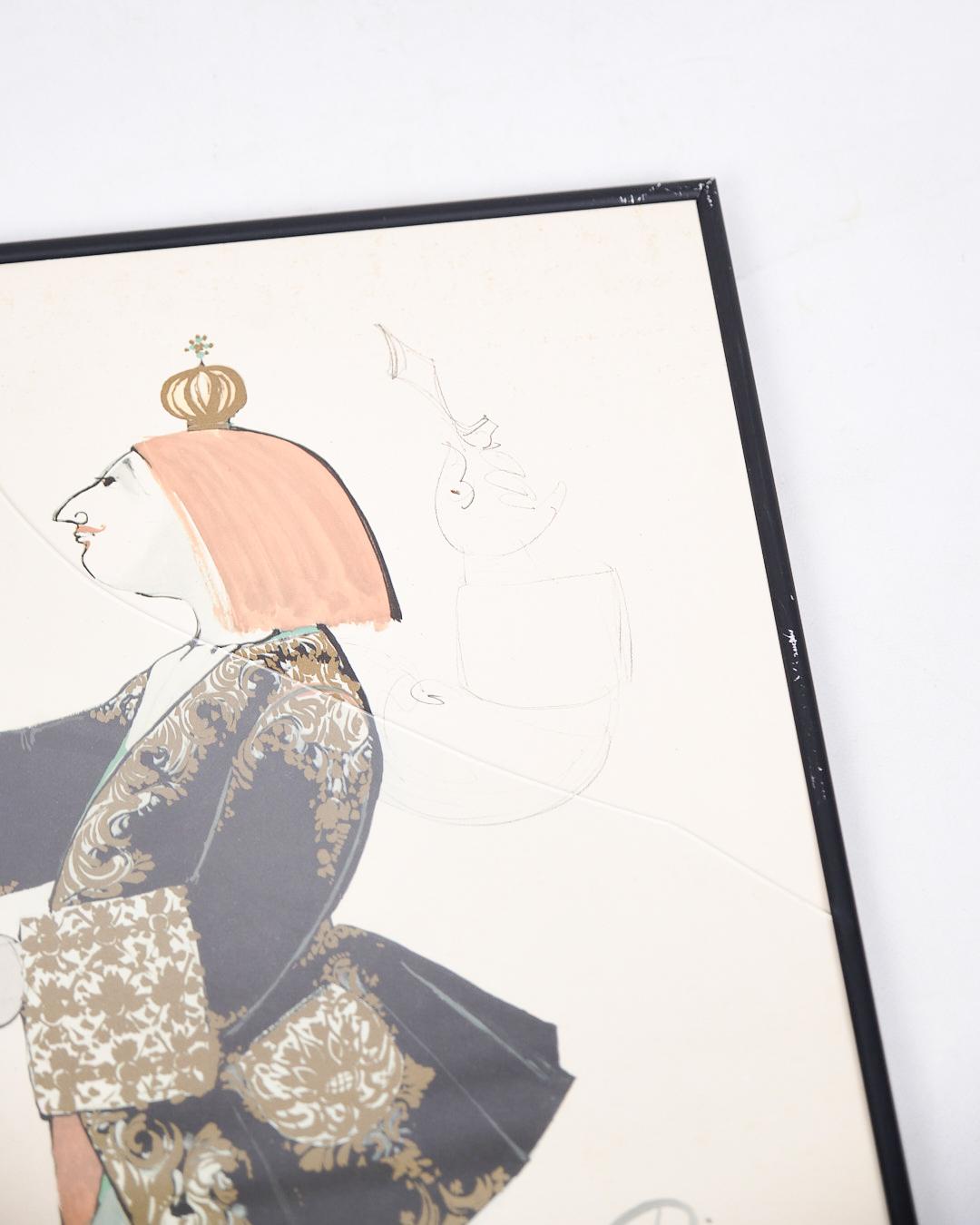 Lithographiedruck in schwarzem Rahmen, signiert von Bjørn Wiinblad im Zustand „Gut“ im Angebot in Lejre, DK