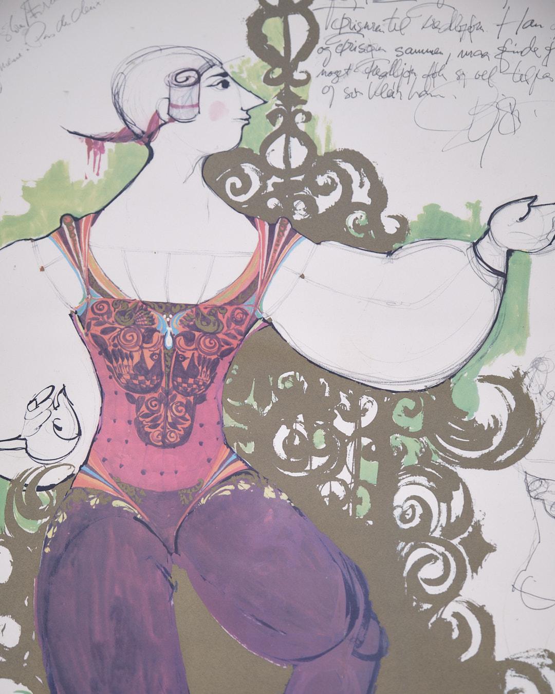 Lithographic Print In Black Frame Signed By Bjørn Wiinblad (20. Jahrhundert) im Angebot