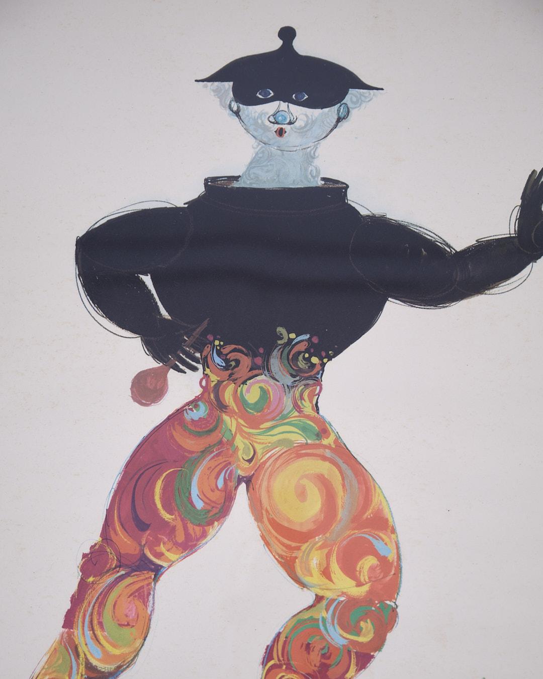 Lithographiedruck in schwarzem Rahmen, signiert von Bjørn Wiinblad (20. Jahrhundert) im Angebot