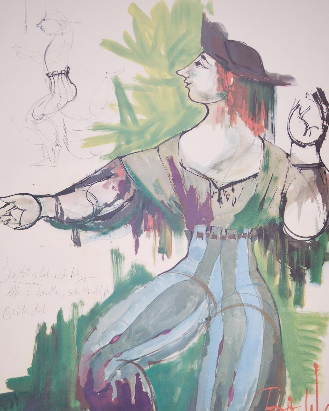 Lithographiedruck in schwarzem Rahmen, signiert von Bjørn Wiinblad (20. Jahrhundert) im Angebot