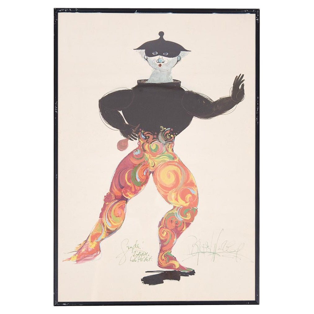 Lithographic Print In Black Frame Signed By Bjørn Wiinblad