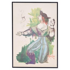 Lithographic Print In Black Frame Signed By Bjørn Wiinblad