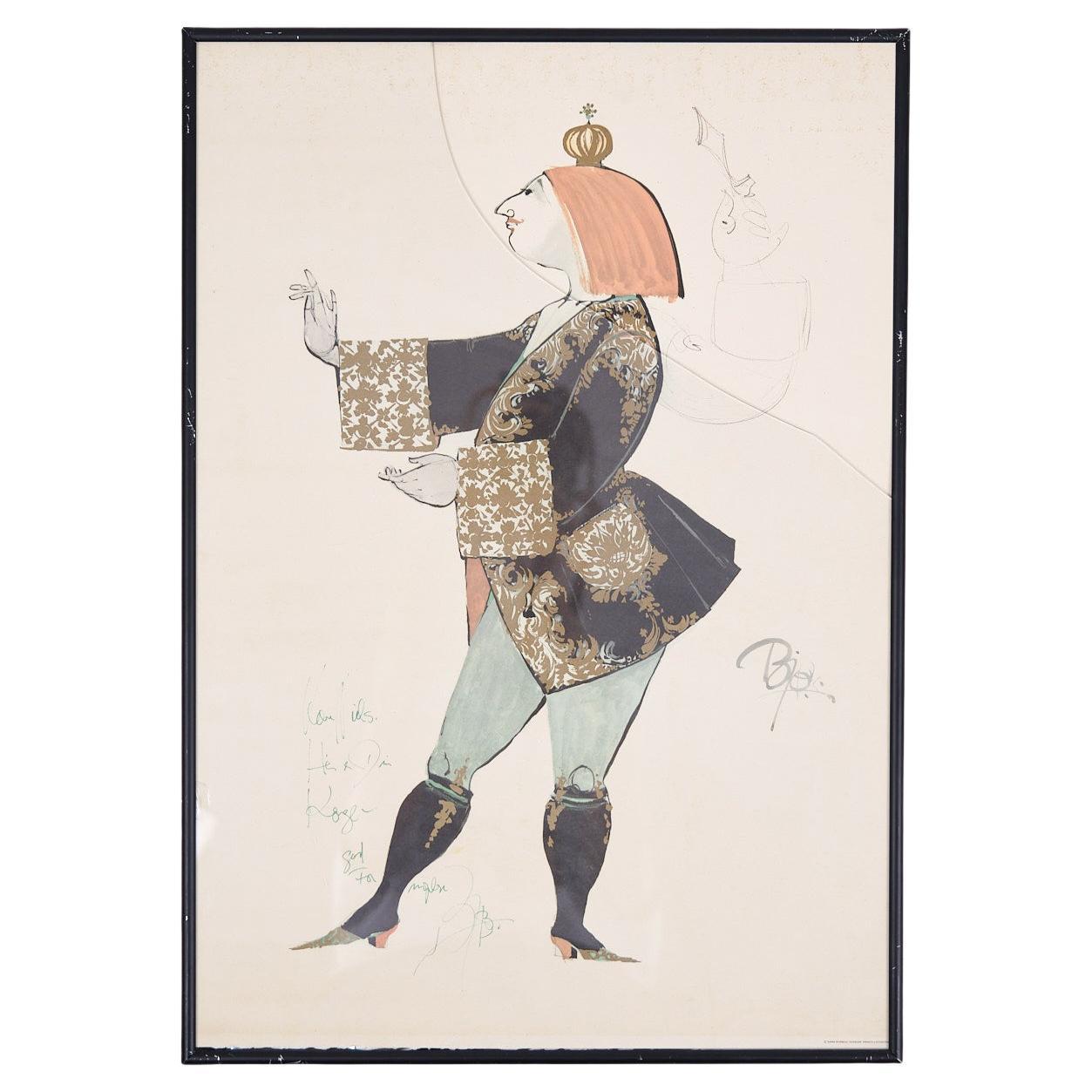 Lithographic Print In Black Frame Signed By Bjørn Wiinblad