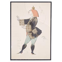 Lithographic Print In Black Frame Signed By Bjørn Wiinblad