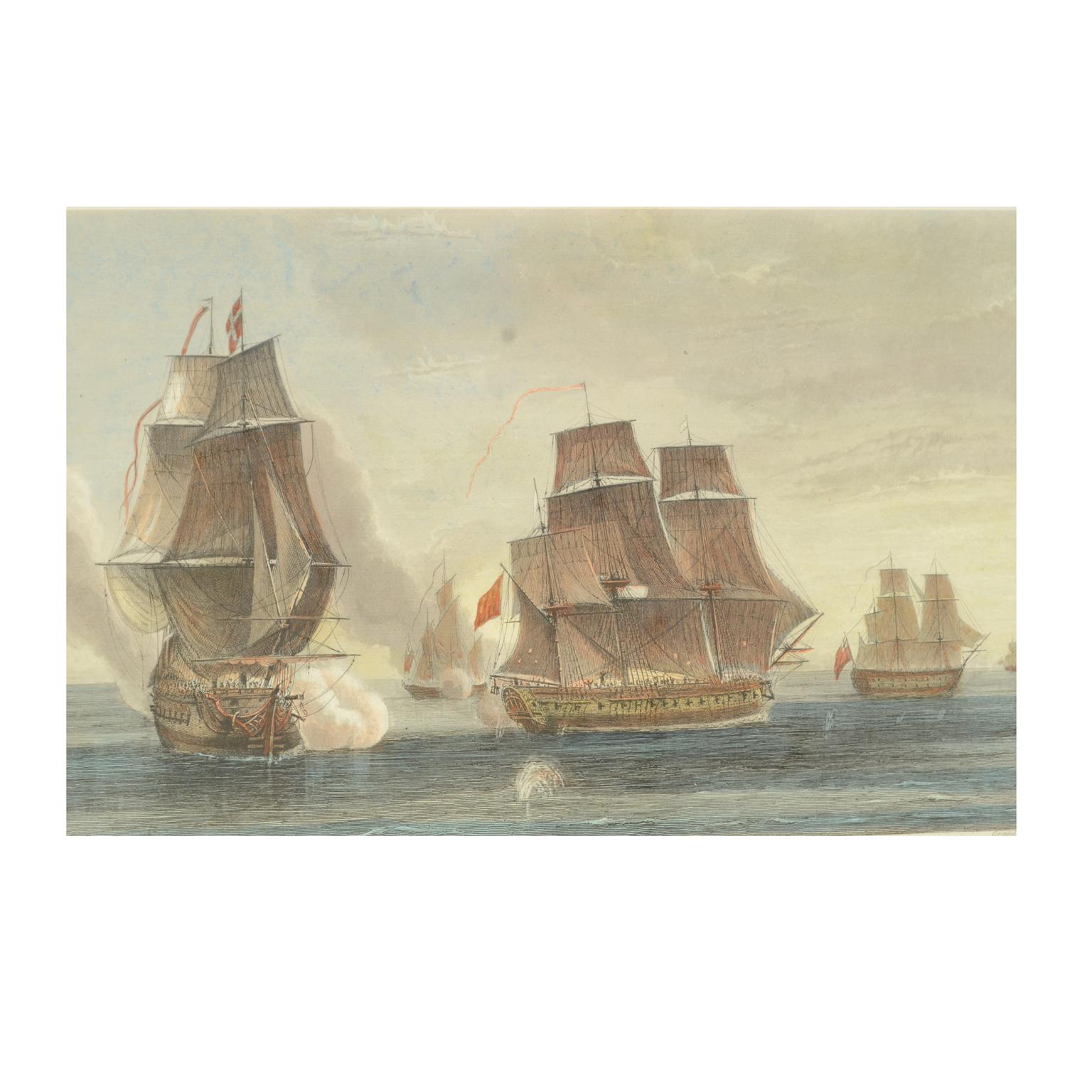 1900 Vintage Lithographic Print of the French Frigate Minerva Oakwood frame In Good Condition For Sale In Milan, IT