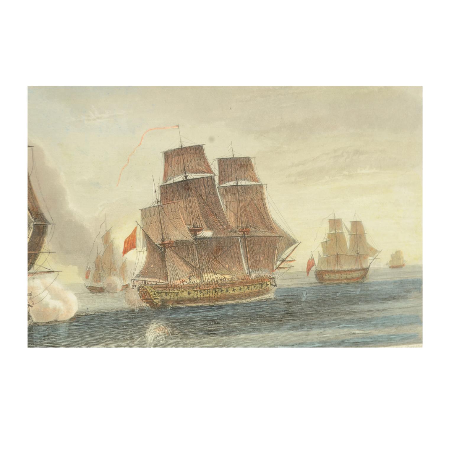 20th Century 1900 Vintage Lithographic Print of the French Frigate Minerva Oakwood frame For Sale