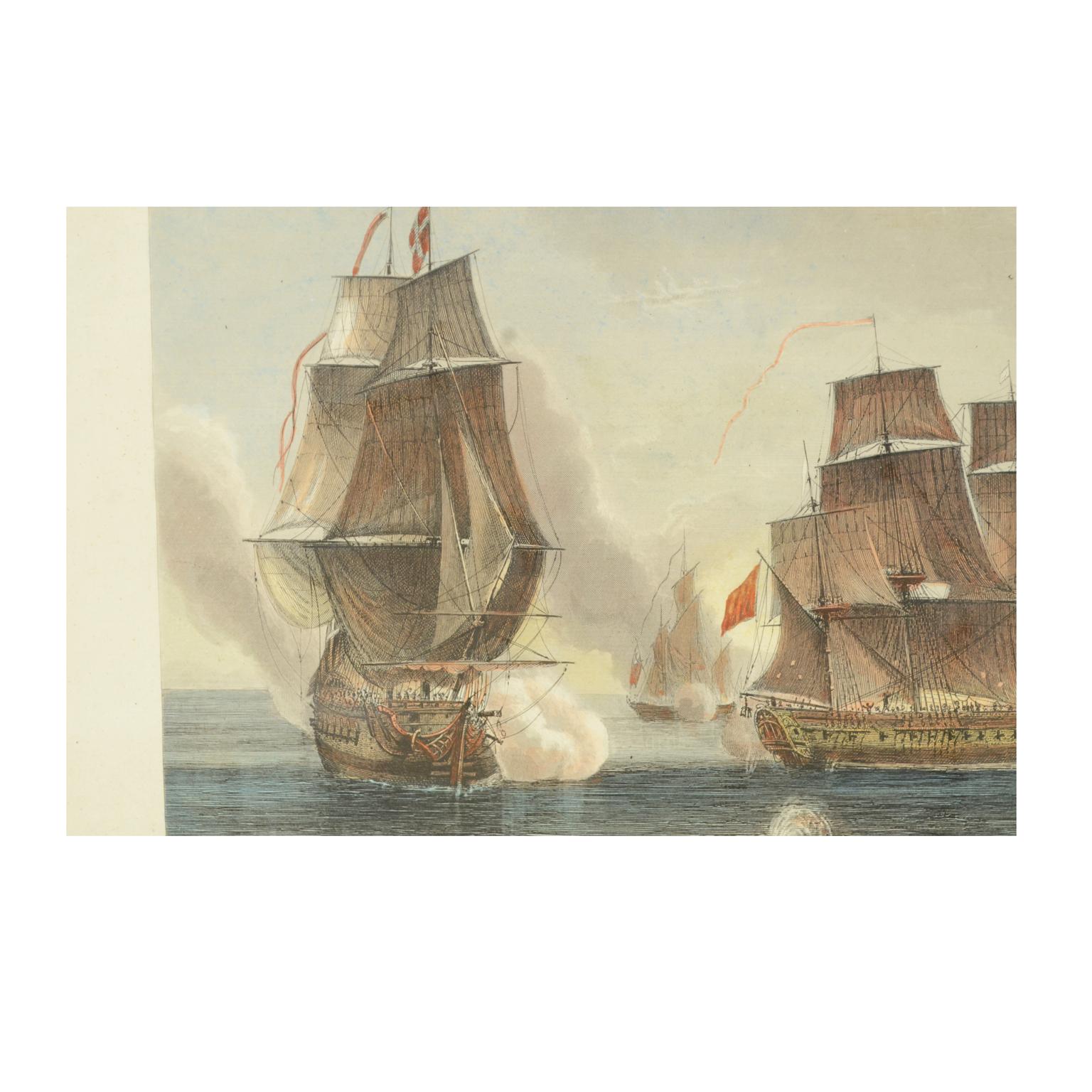 Paper 1900 Vintage Lithographic Print of the French Frigate Minerva Oakwood frame For Sale