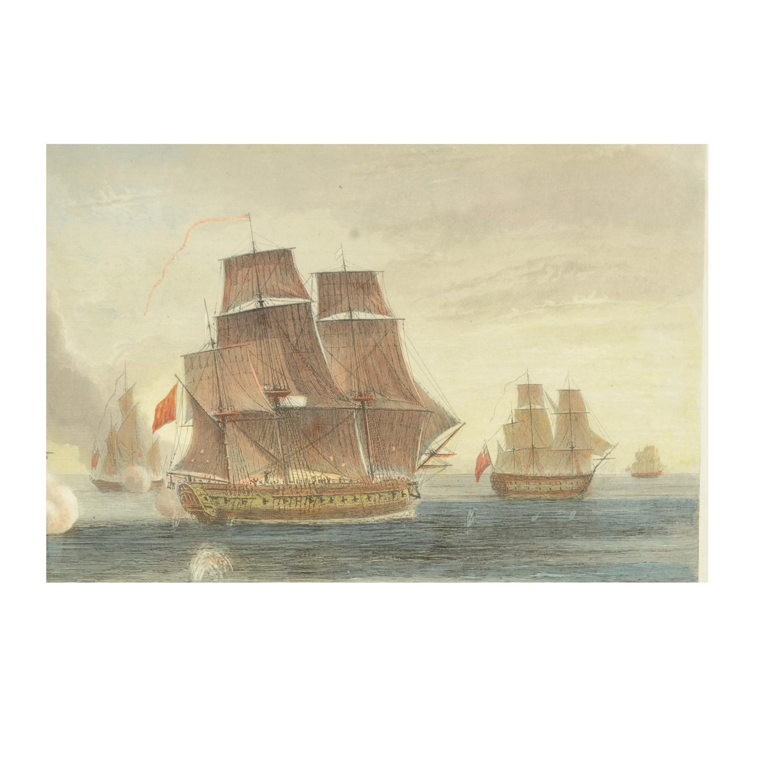 1900 Vintage Lithographic Print of the French Frigate Minerva Oakwood frame For Sale 1