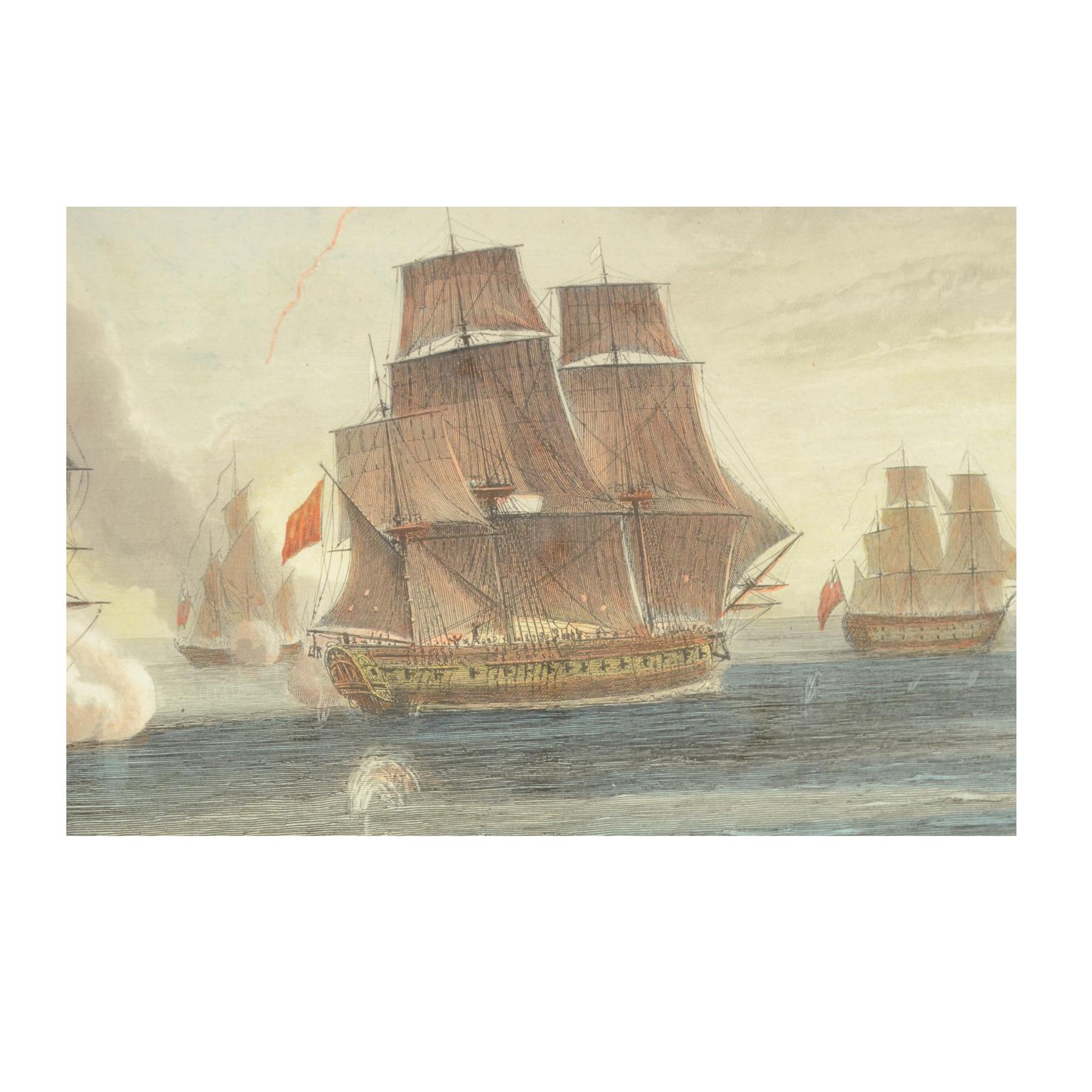 1900 Vintage Lithographic Print of the French Frigate Minerva Oakwood frame For Sale 3