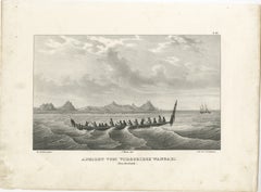 Lithographic View of the Wangari Cape with a Maori Canoe (New Zealand) - 1836