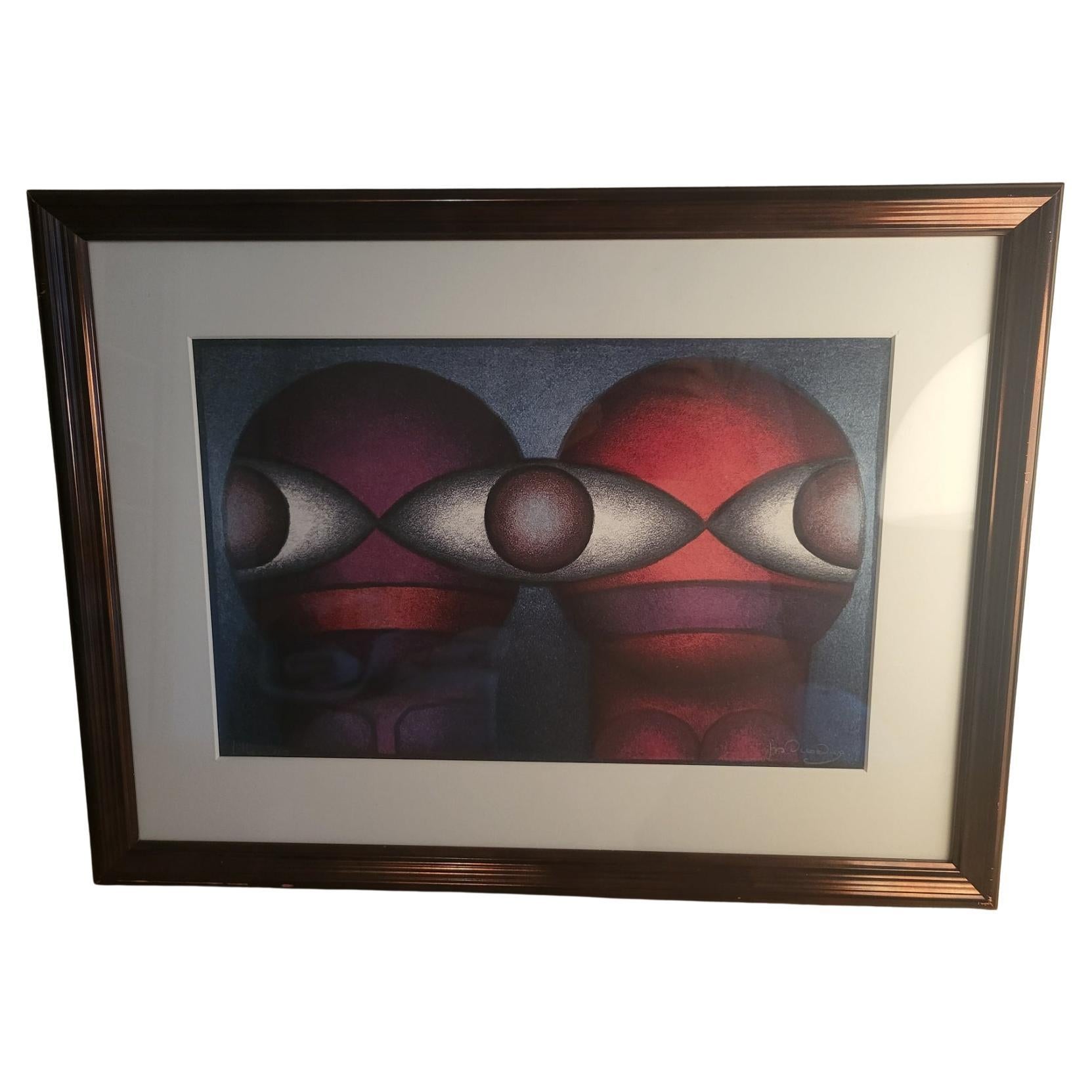 Lithographie Jos Decordier "Compositie met twee figuren" numérotée 2/20 signée For Sale