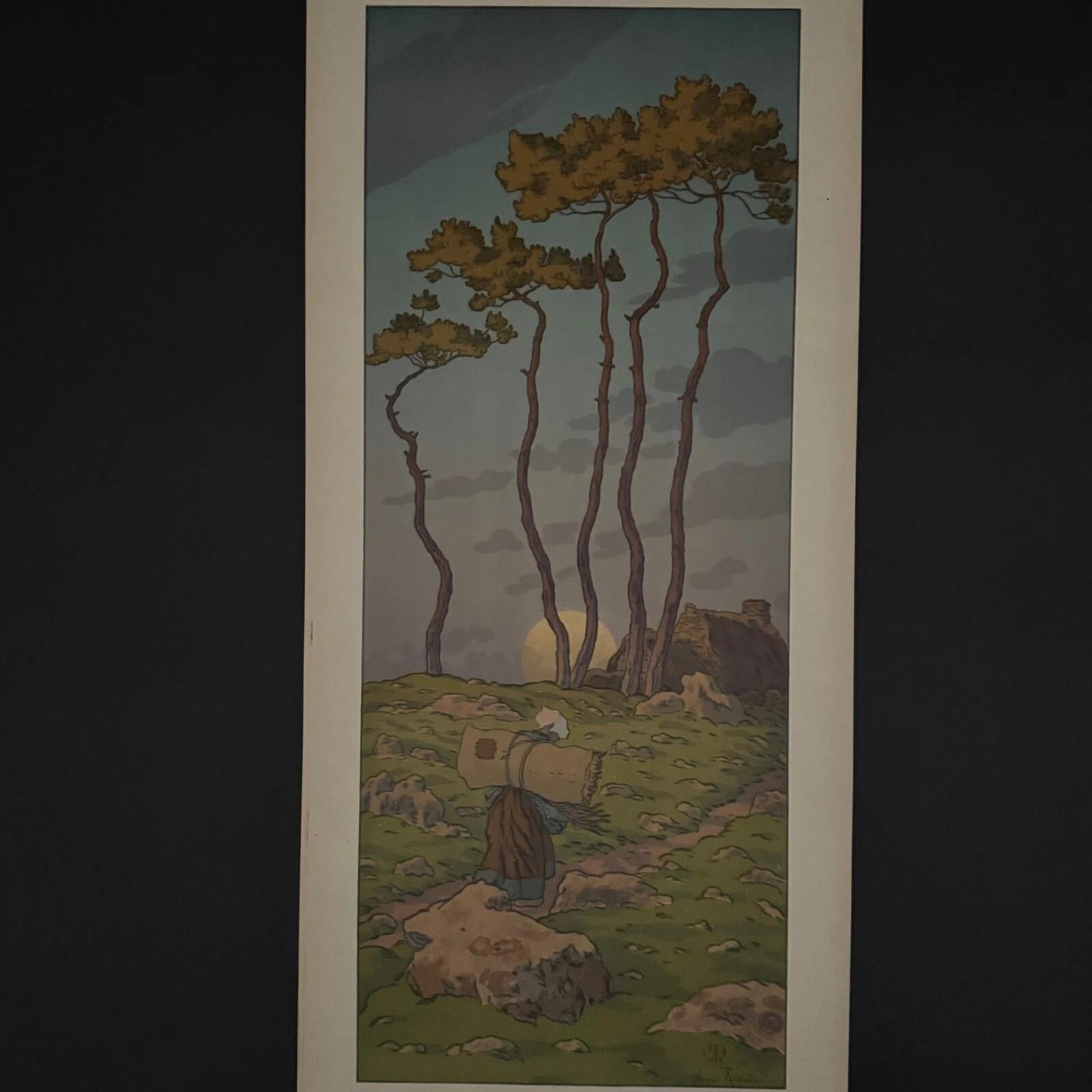 Lithographie von Henri Rivière La Féérie des Heures - La Pleine Lune im Zustand „Gut“ im Angebot in NANTES, FR
