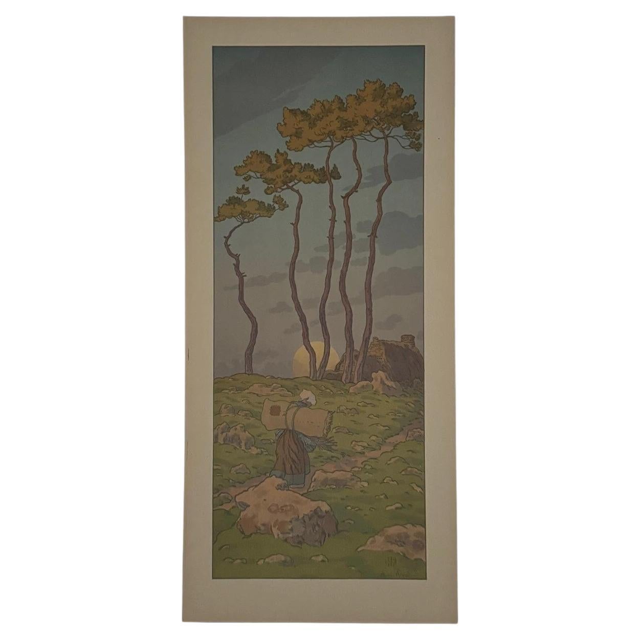 Lithographie par Henri Rivière La Féérie des Heures - La Pleine Lune