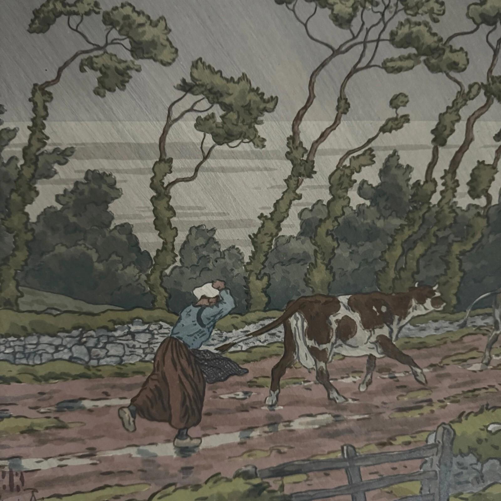Francese Litografia di Henri Rivière La Férie des Heures - L'Averse in vendita