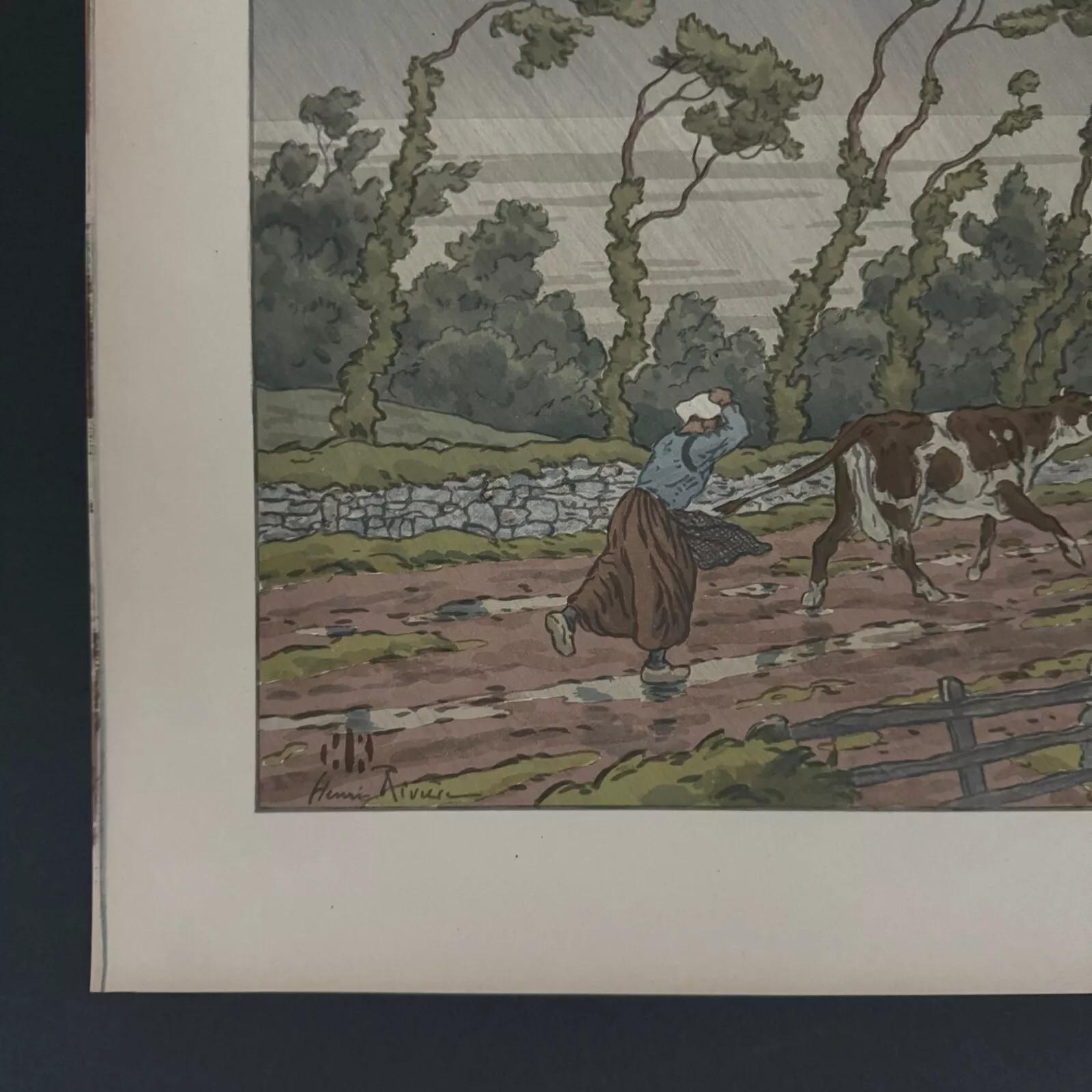 XX secolo Litografia di Henri Rivière La Férie des Heures - L'Averse in vendita