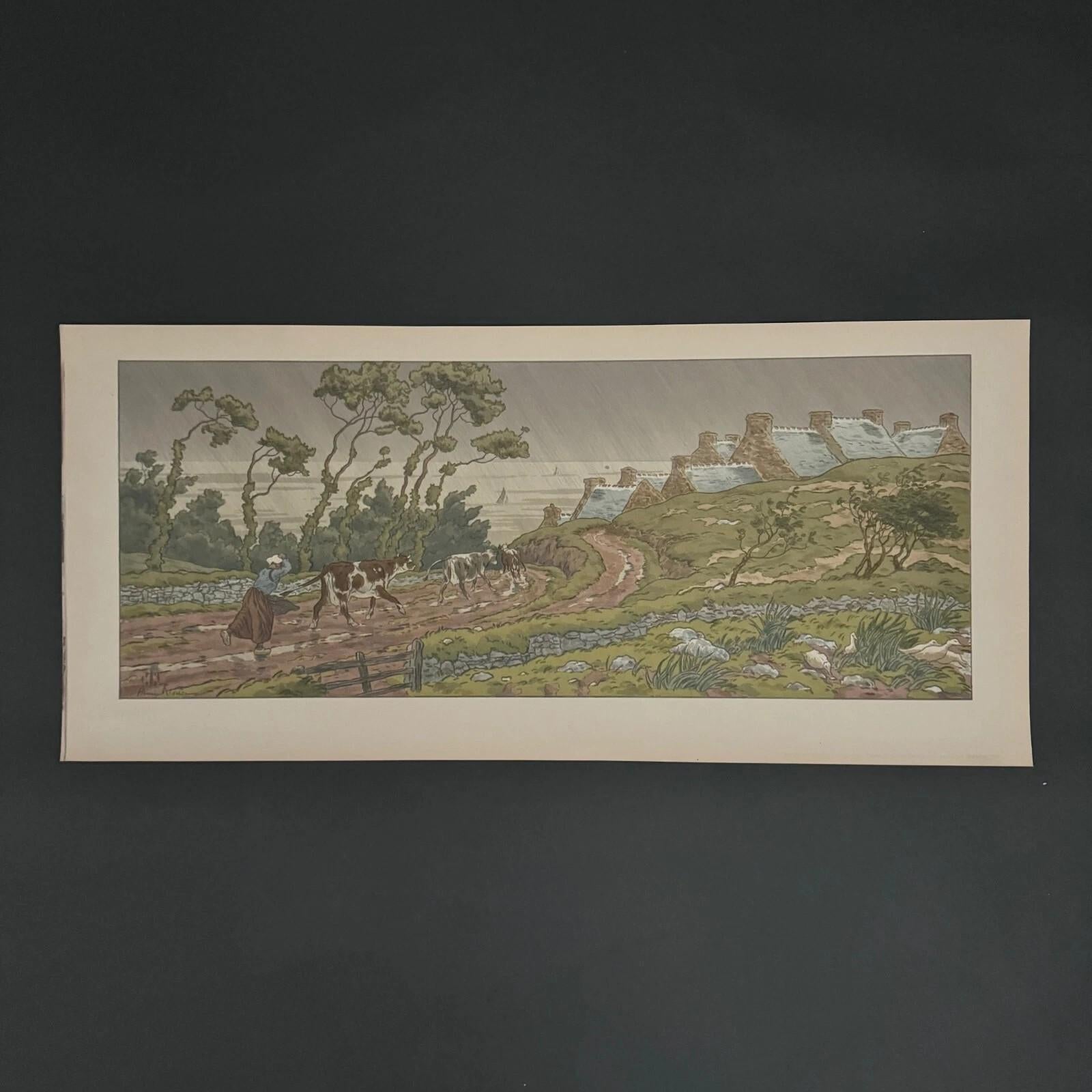 Carta Litografia di Henri Rivière La Férie des Heures - L'Averse in vendita