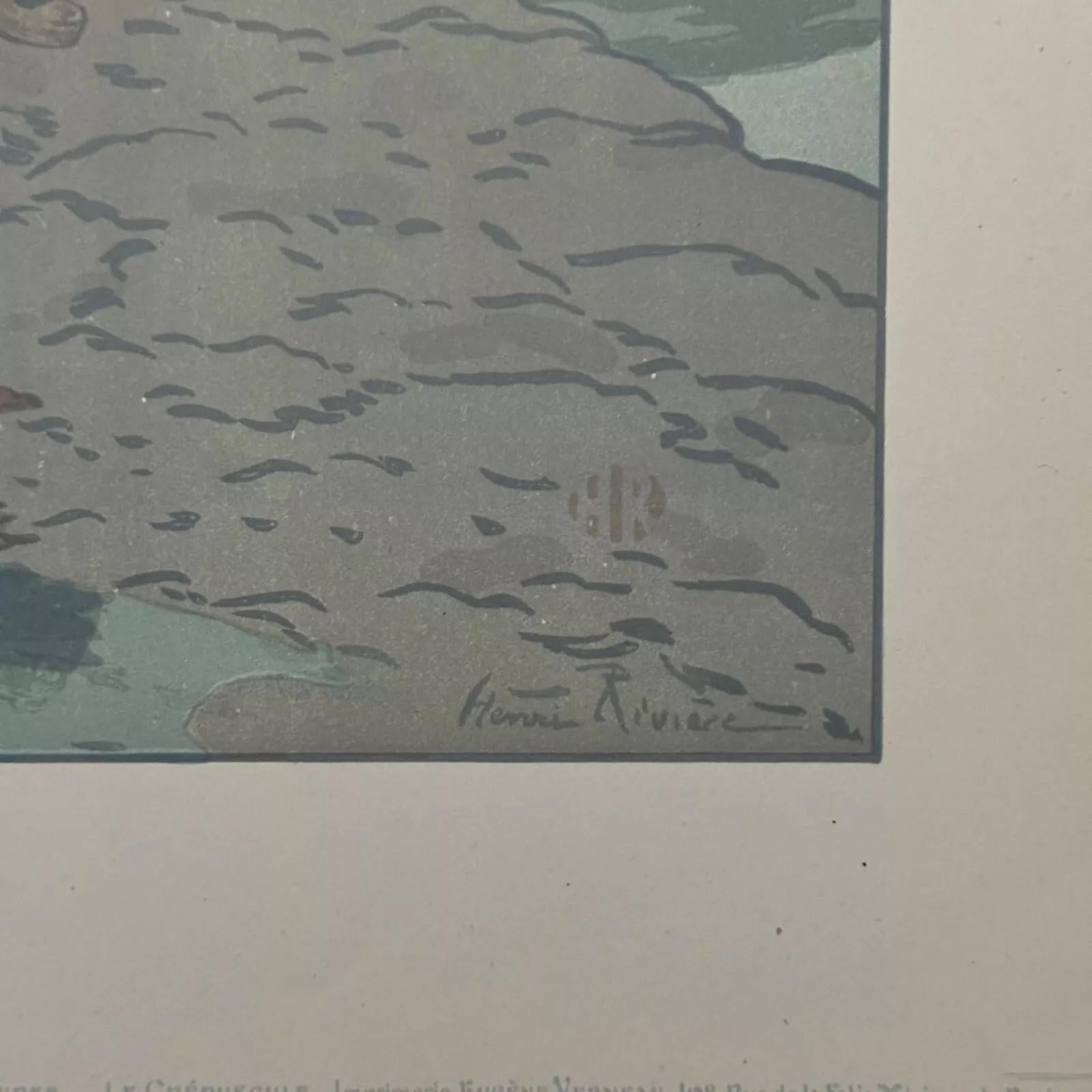 Francese Litografia di Henri Rivière La Férie des Heures - Le Crépuscule in vendita
