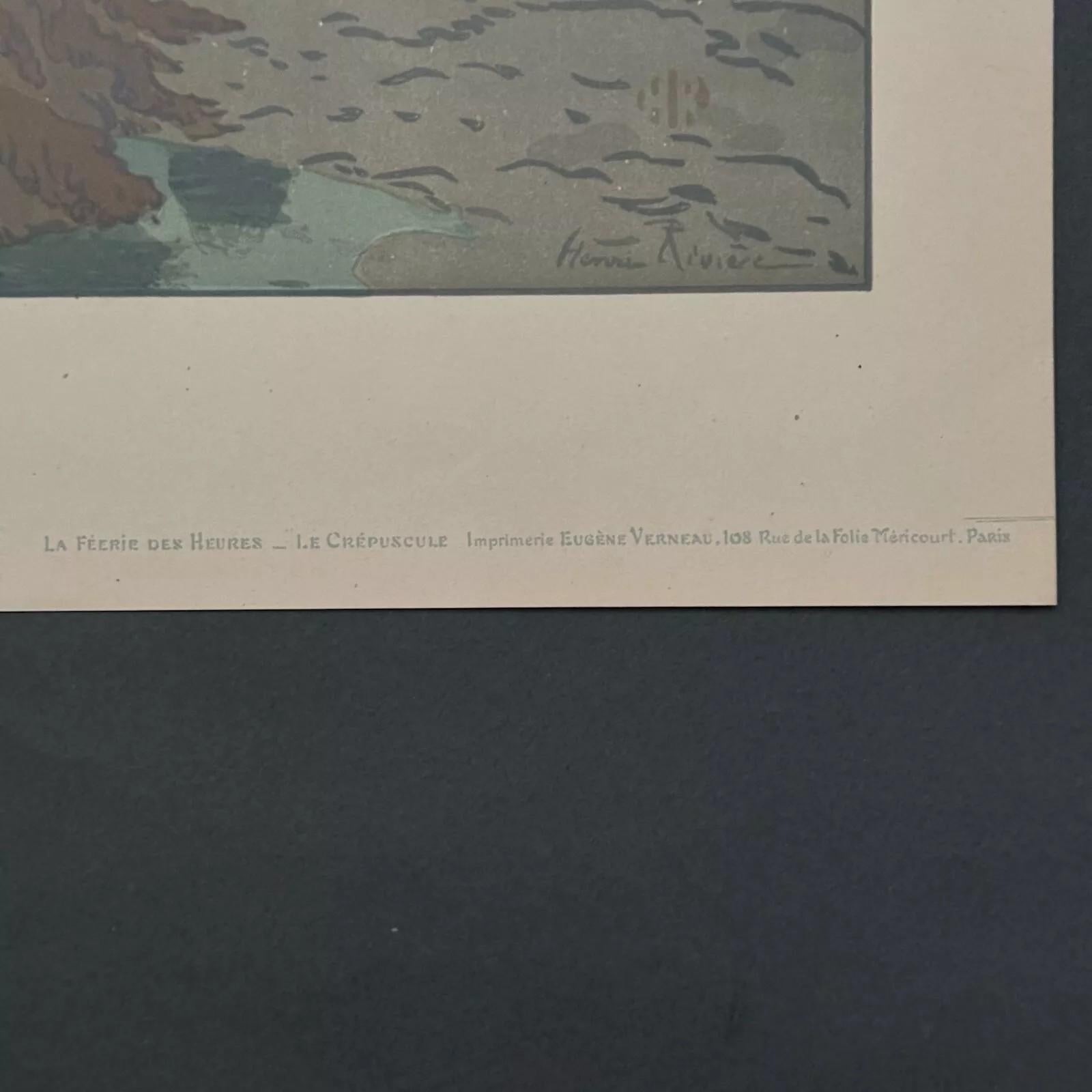 Litografia di Henri Rivière La Férie des Heures - Le Crépuscule In condizioni buone in vendita a NANTES, FR