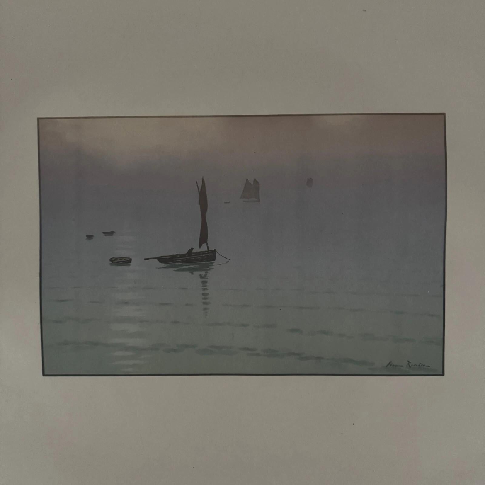 Francese Litografia di Henri Beau - Brume en Mer in vendita