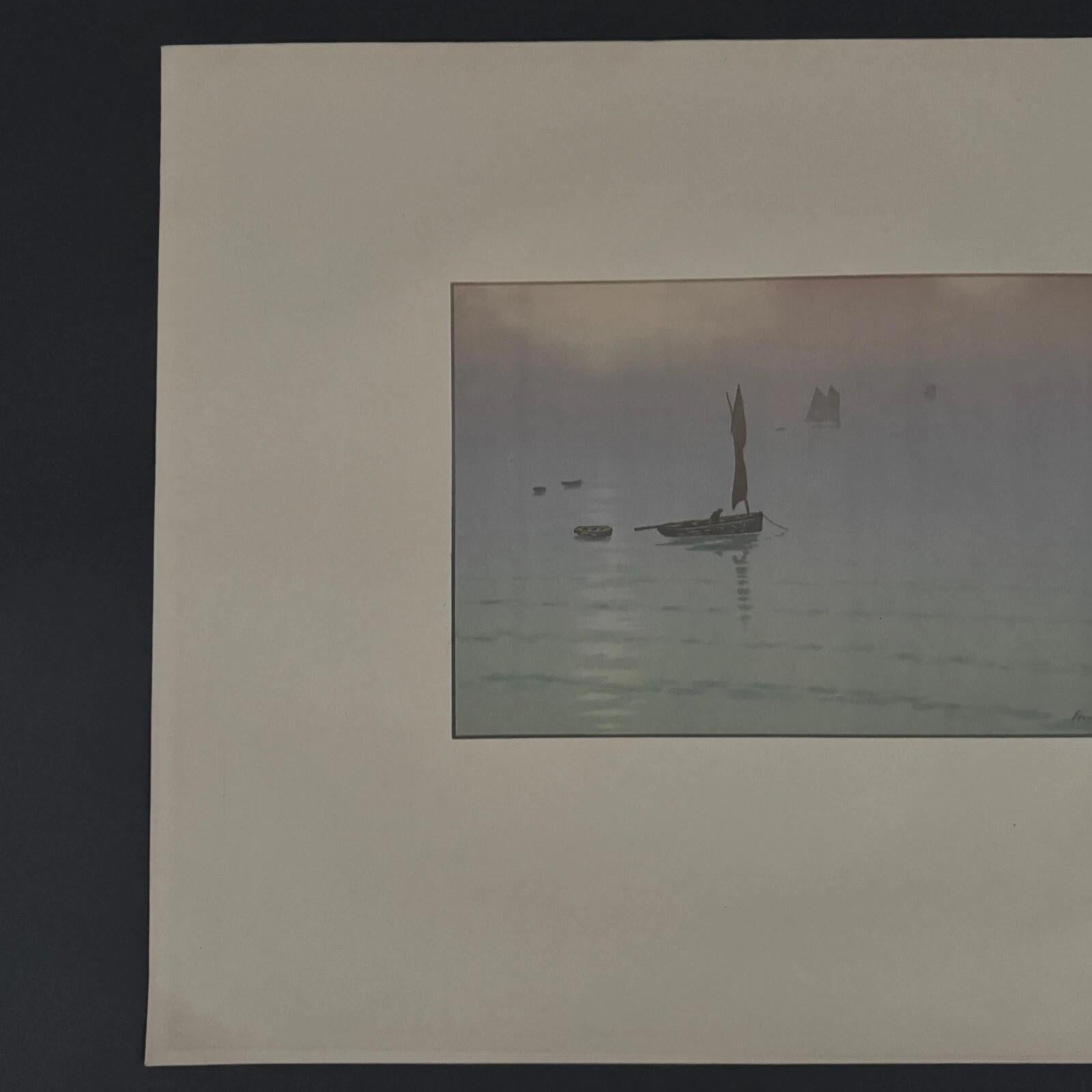 XX secolo Litografia di Henri Beau - Brume en Mer in vendita
