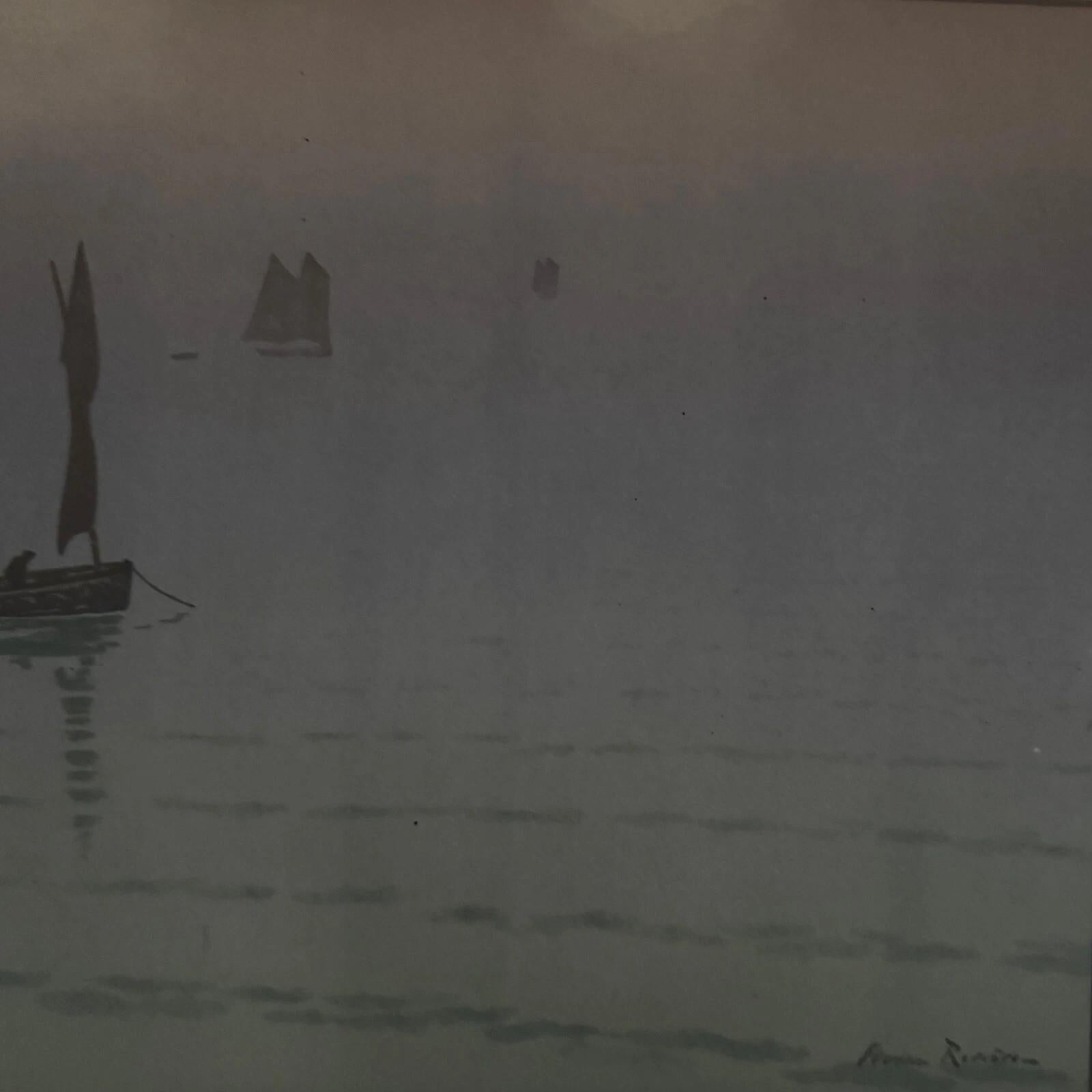 Litografia di Henri Beau - Brume en Mer in vendita 1
