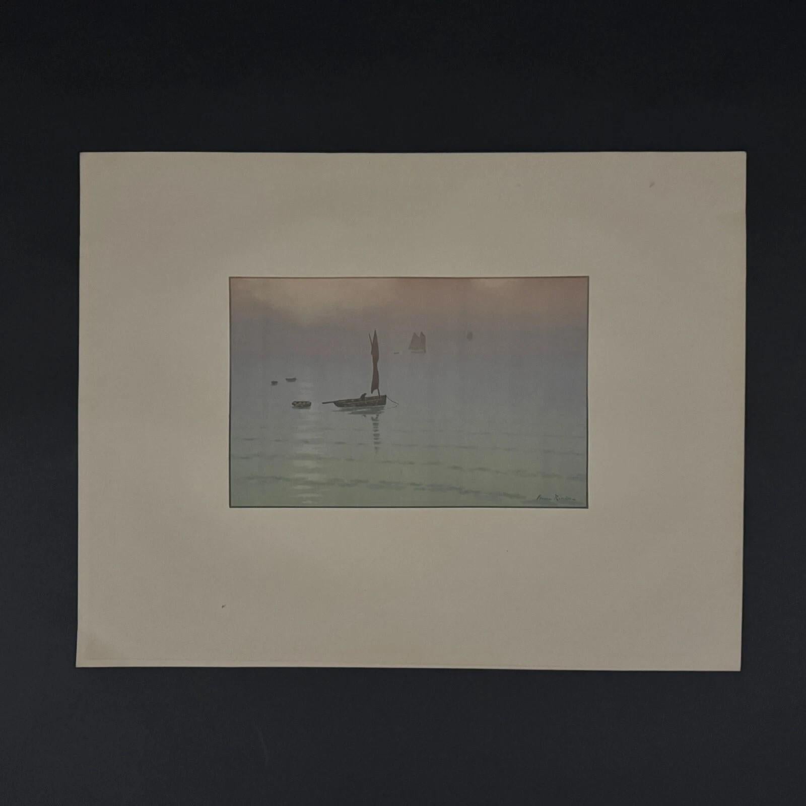 Litografia di Henri Beau - Brume en Mer in vendita 3