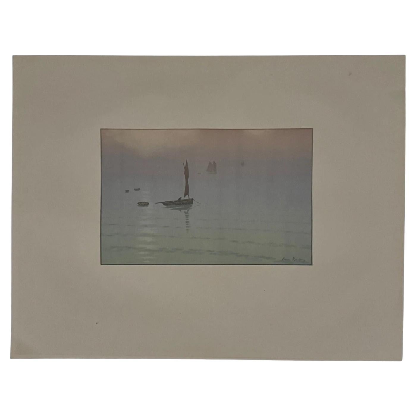 Litographie par Henri Rivière Le Beau Pays de Bretagne - Brume en Mer
