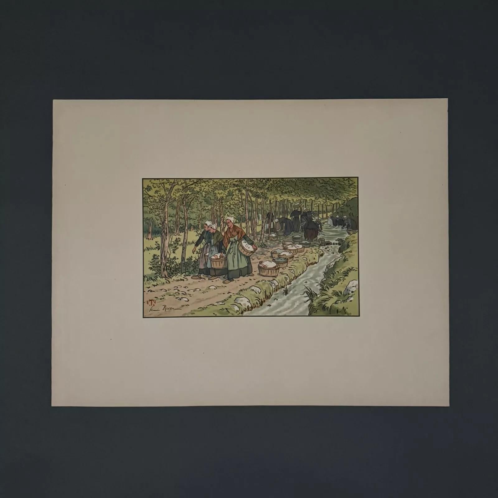 Lithographie von Henri Rivière Le Beau Pays de Bretagne Lavoir à Tréboul (Französisch) im Angebot