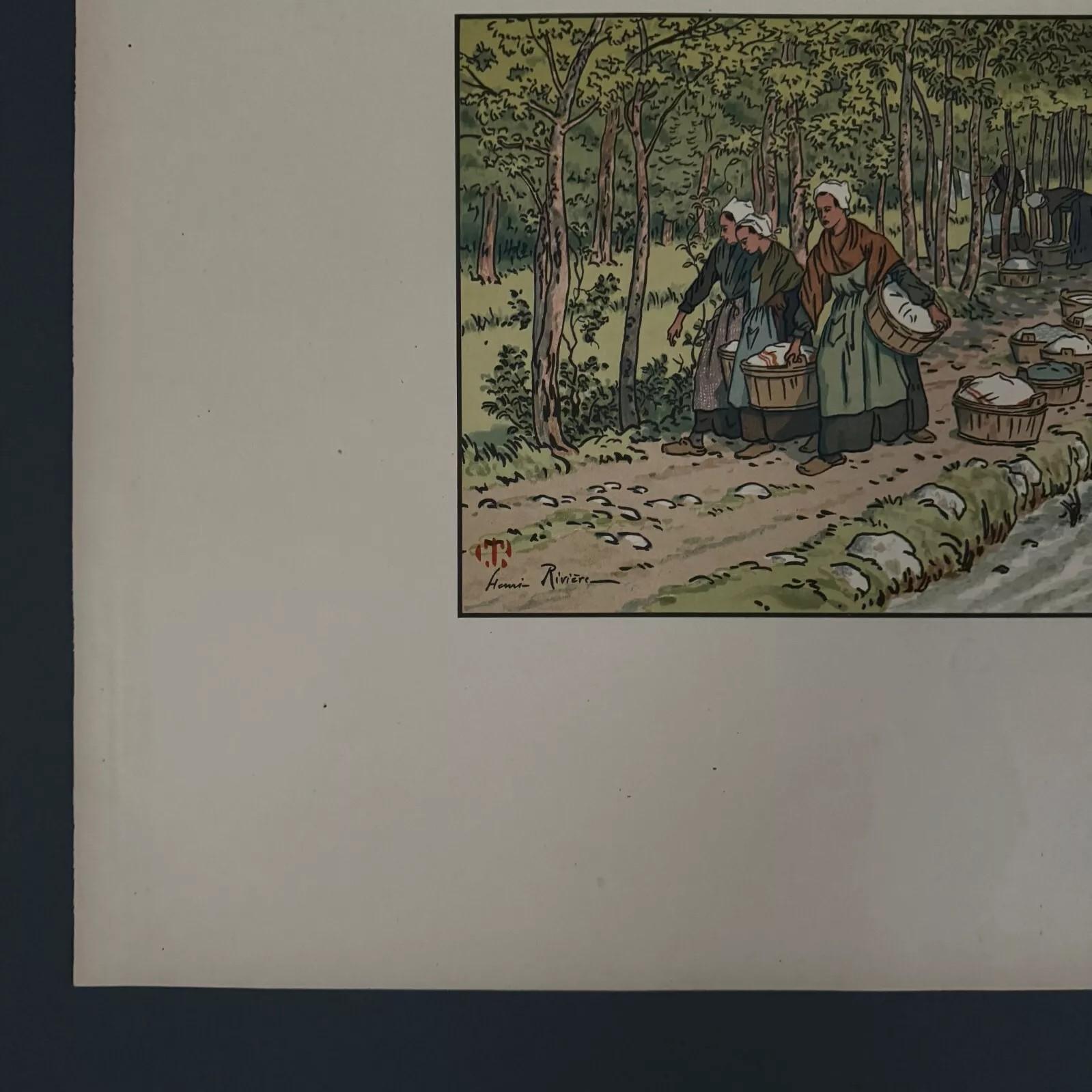 Lithographie von Henri Rivière Le Beau Pays de Bretagne Lavoir à Tréboul (20. Jahrhundert) im Angebot