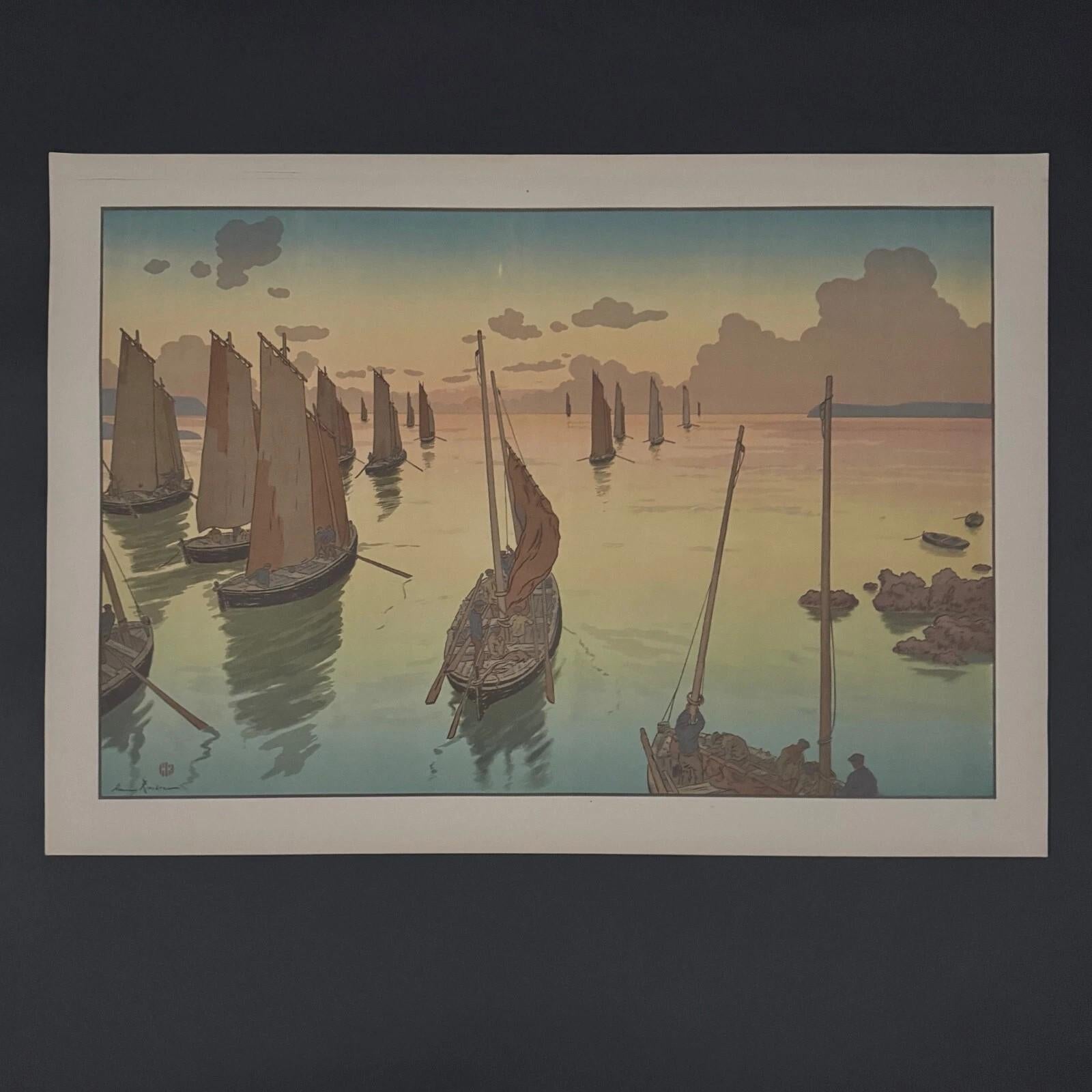 Authentic Antique Lithograph – Signed – Red Stamp – Publisher’s Stamp

This lithograph, “Les Aspects de la Nature – Le Coucher du Soleil,” is signed by Henri Rivière and bears a red stamp mark in the lower left corner, as well as the publisher’s