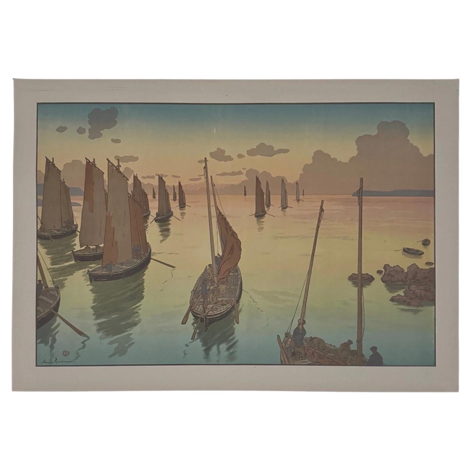 Litographie par Henri Rivière Le Coucher du Soleil