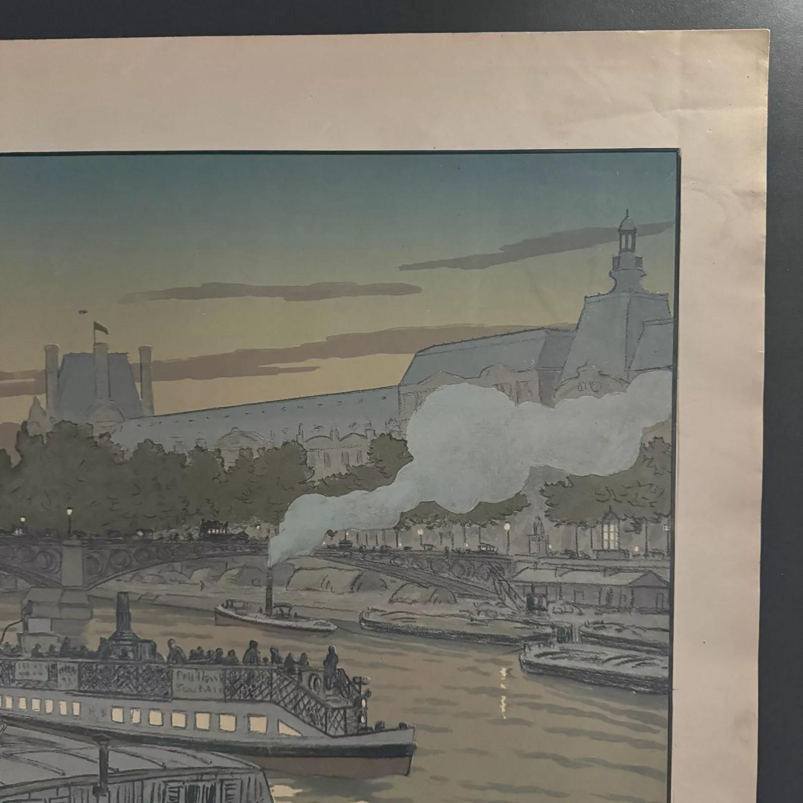 Litographie par Henri Rivière El Puente de los Santos Pedro y el Louvre en venta 4