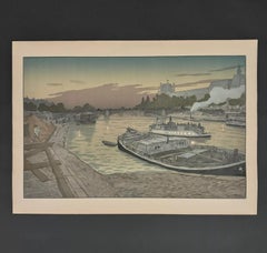 Lithograph by Henri Rivière - Le Pont des Saints-Pères et le Louvre
