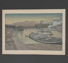 Lithograph by Henri Rivière – Le Pont des Saints-Pères et le Louvre