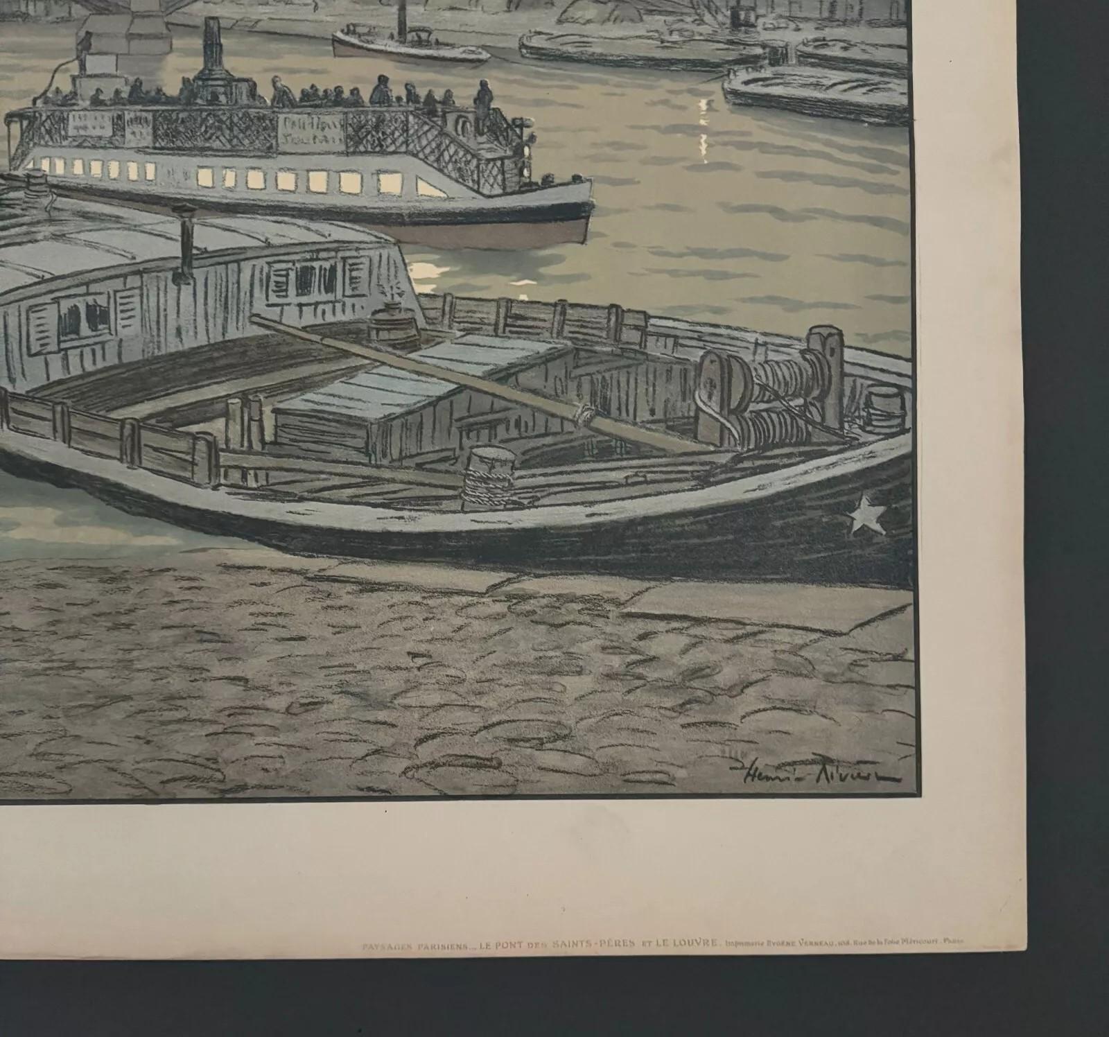Litographie par Henri Rivière El Puente de los Santos Pedro y el Louvre Francés en venta