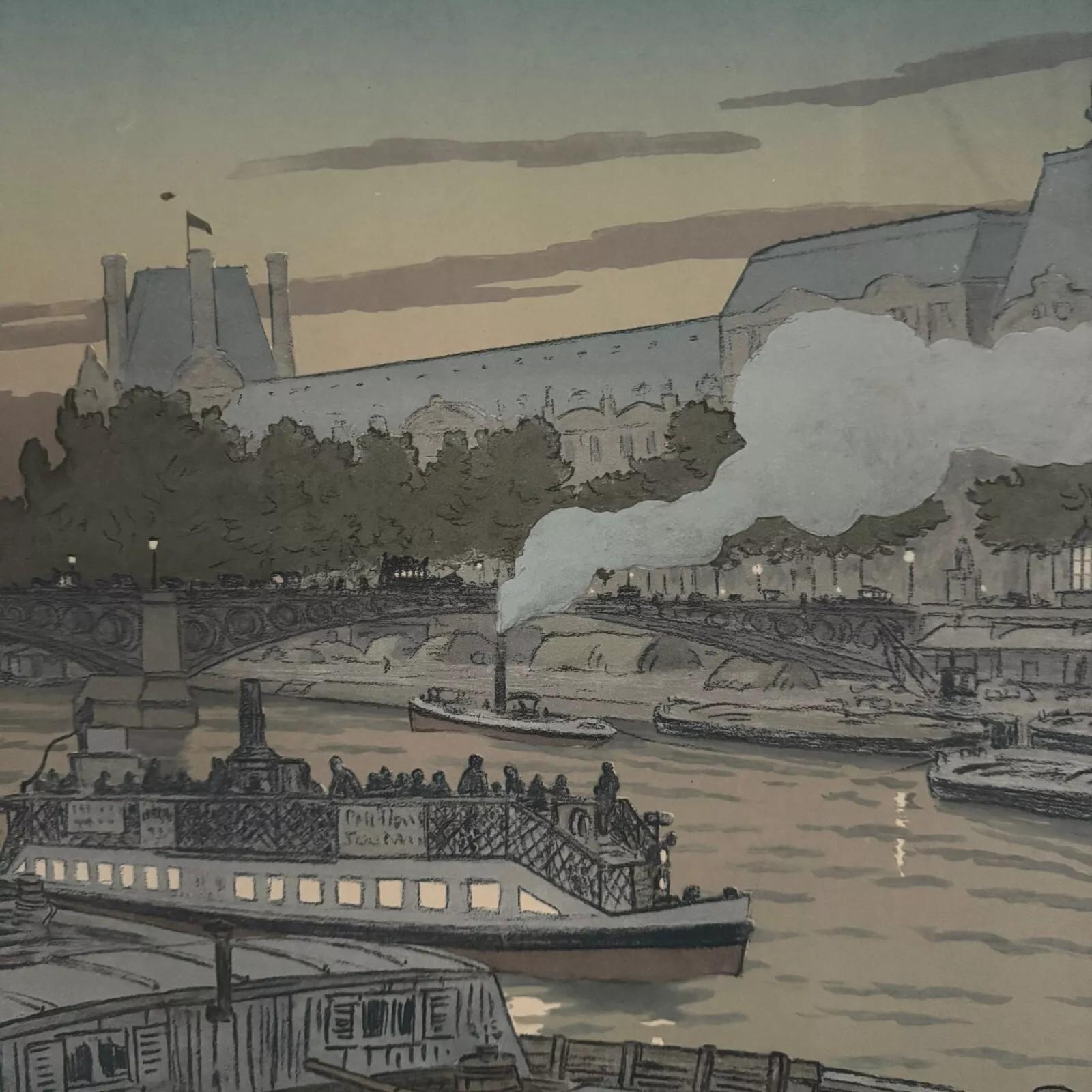 Litographie par Henri Rivière El Puente de los Santos Pedro y el Louvre en Bueno estado para la venta en NANTES, FR