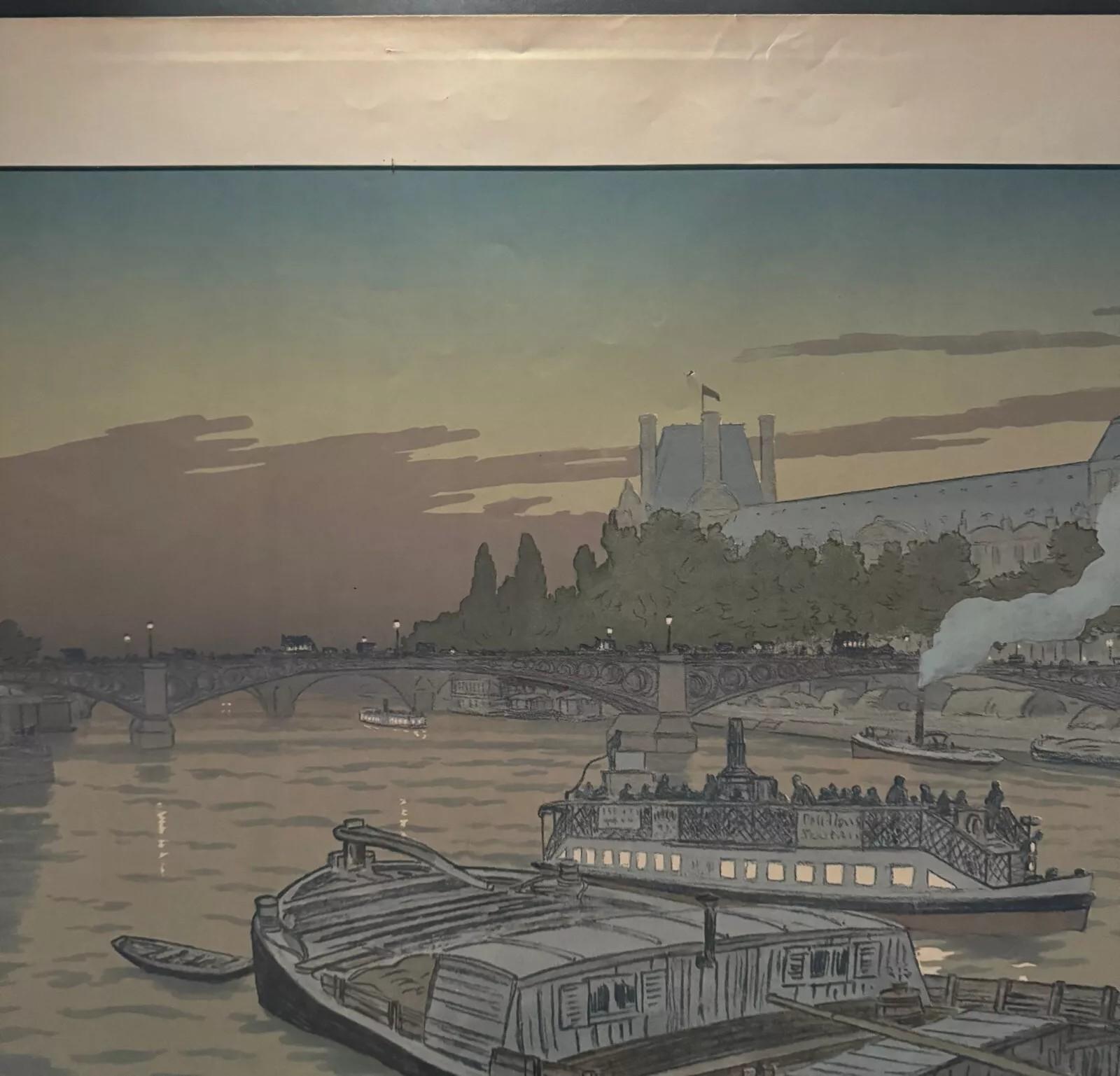 Litographie par Henri Rivière El Puente de los Santos Pedro y el Louvre en venta 3