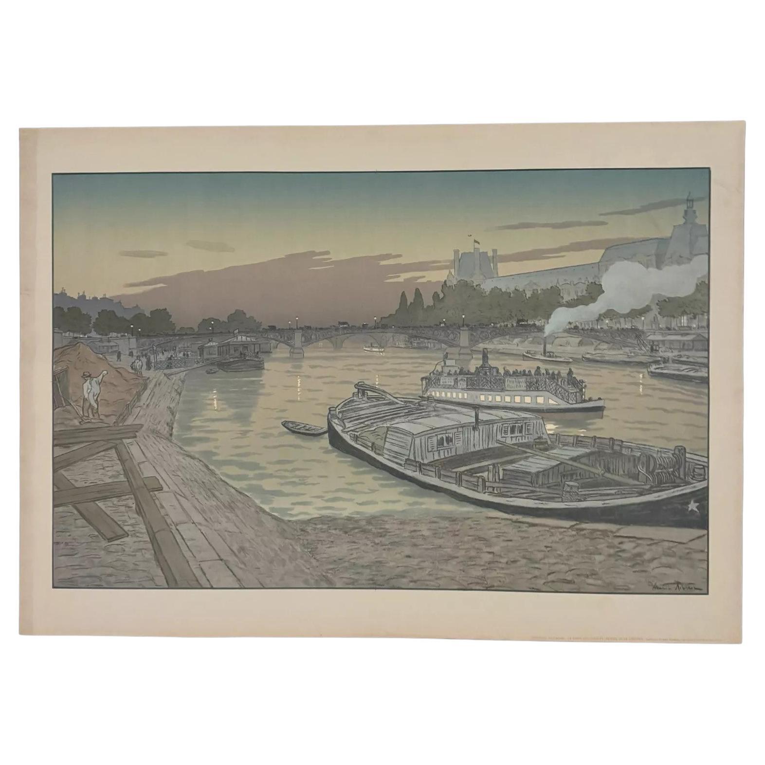 Lithographie par Henri Rivière Le Pont des Saints-Pères et le Louvre