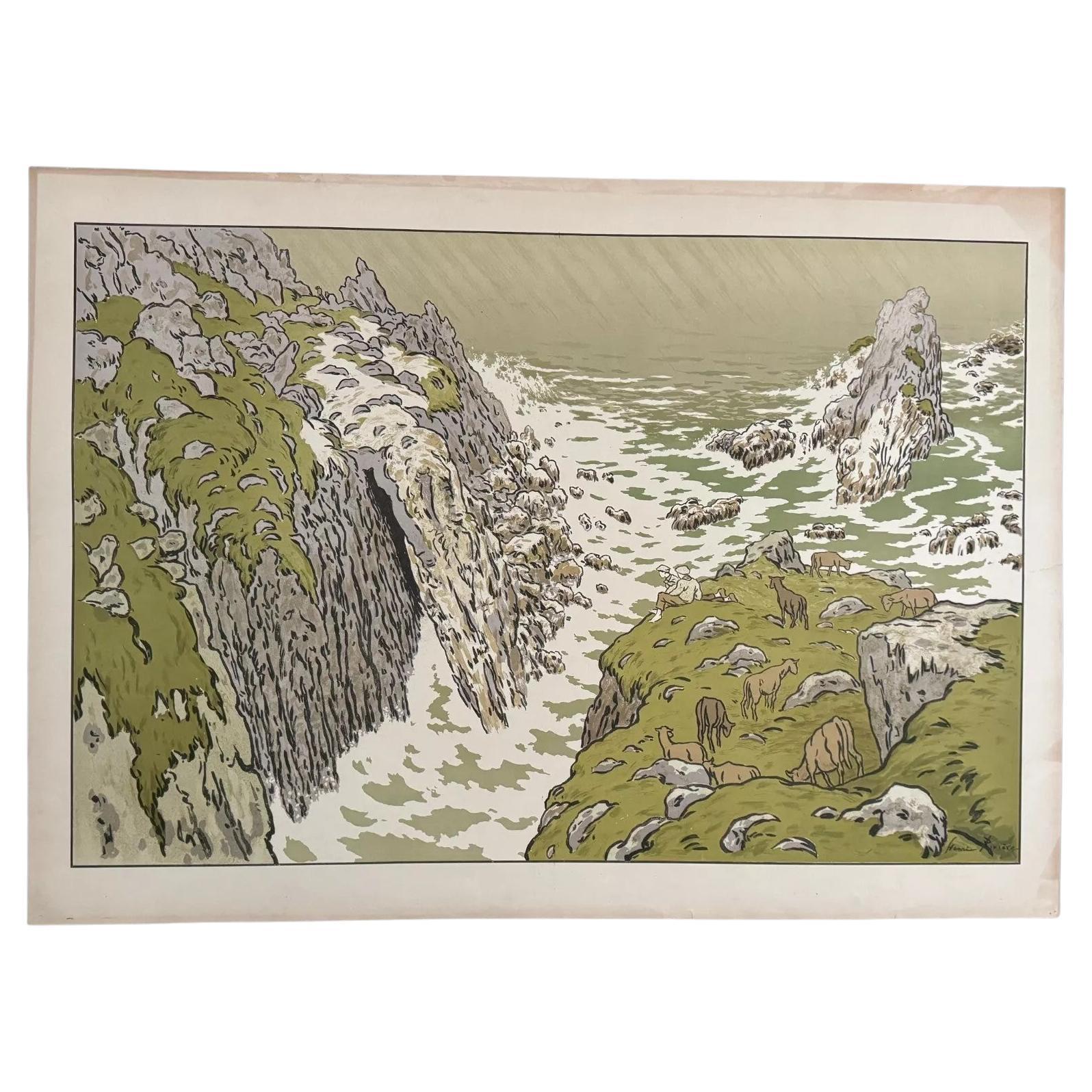 Litographie par Henri Rivière Los Aspectos de la Naturaleza - La Falaise