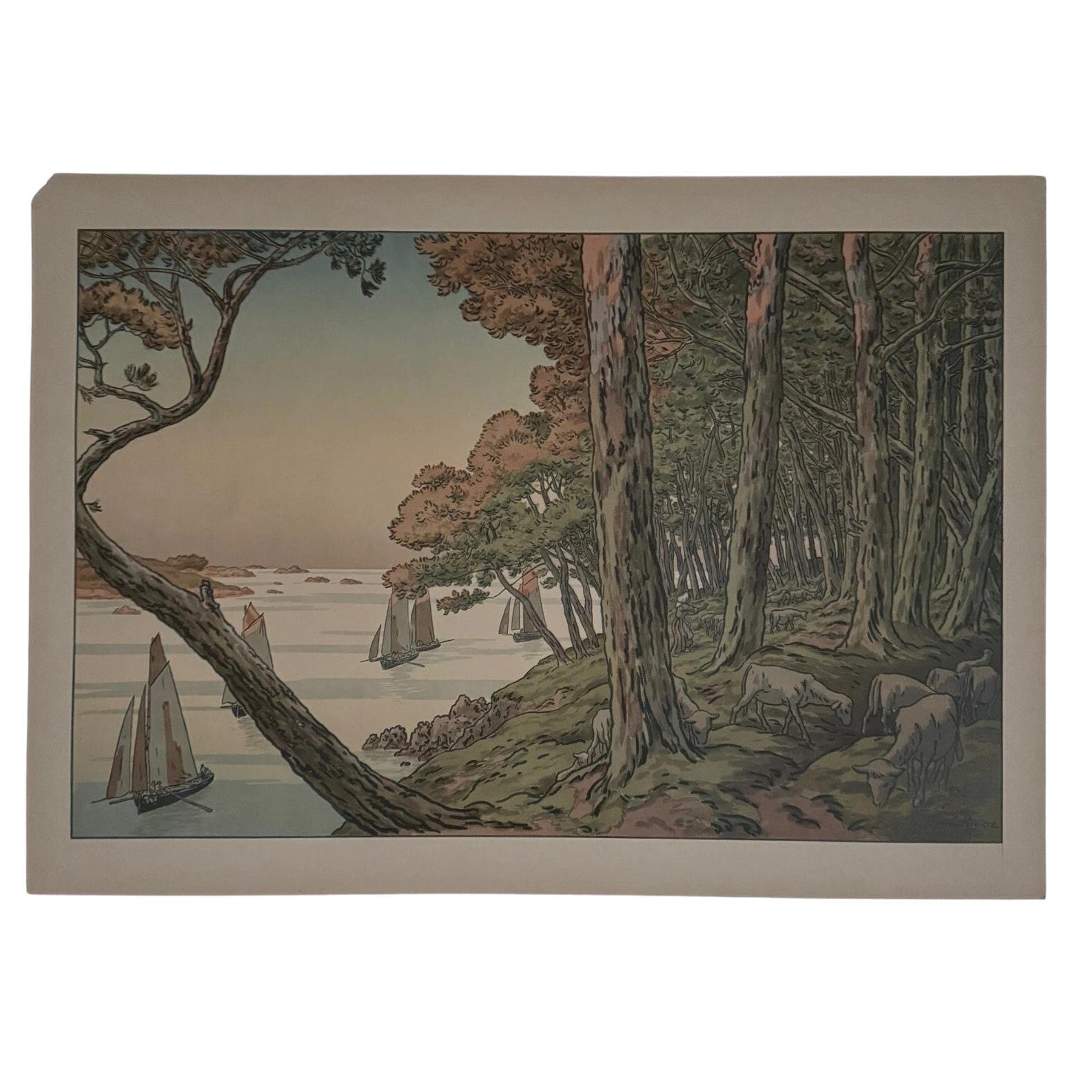 Lithographie par Henri Rivière Les Aspects de la Nature - Soir d'Été