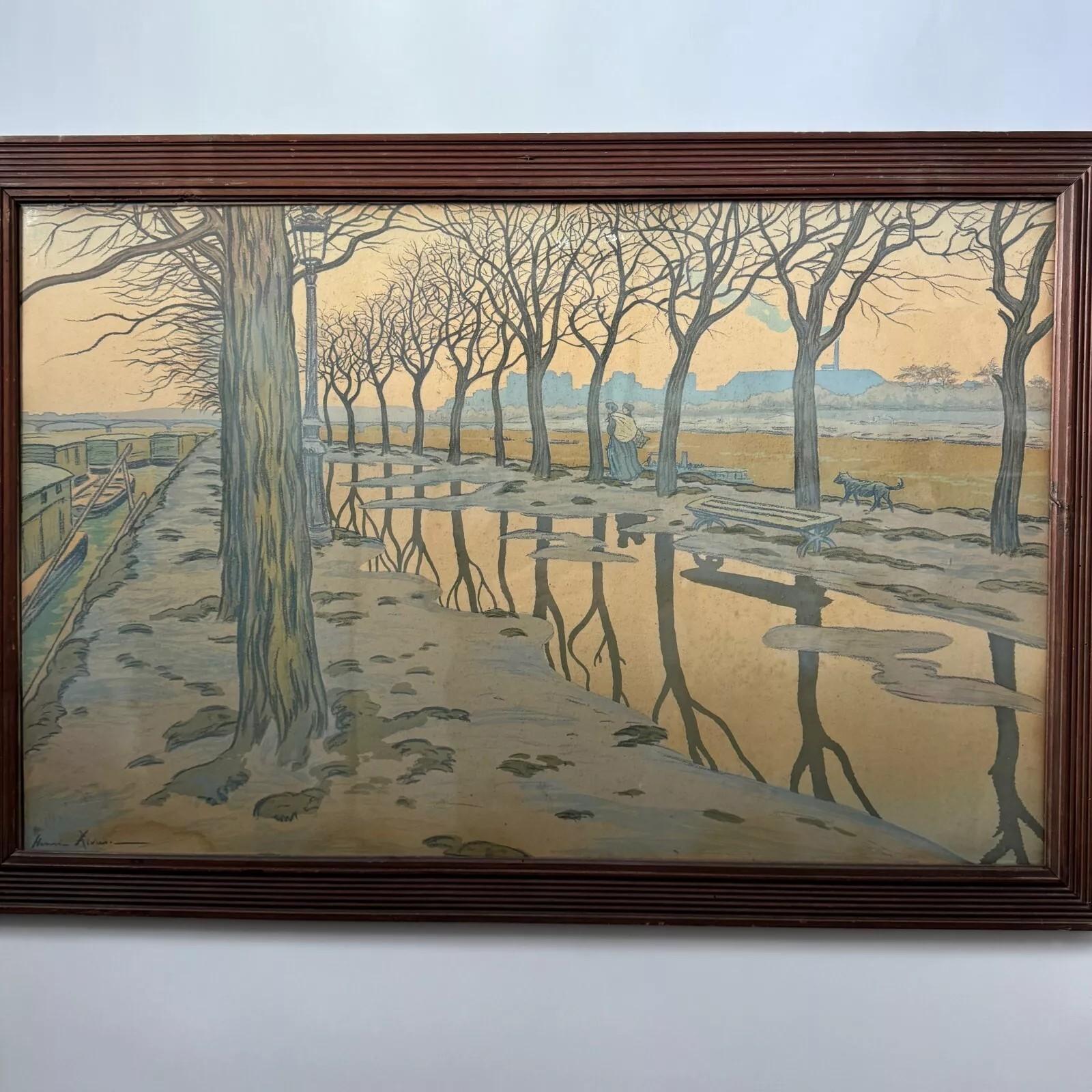 French Lithograph by Henri Rivière – L'Île aux Cygnes – Original Framing For Sale