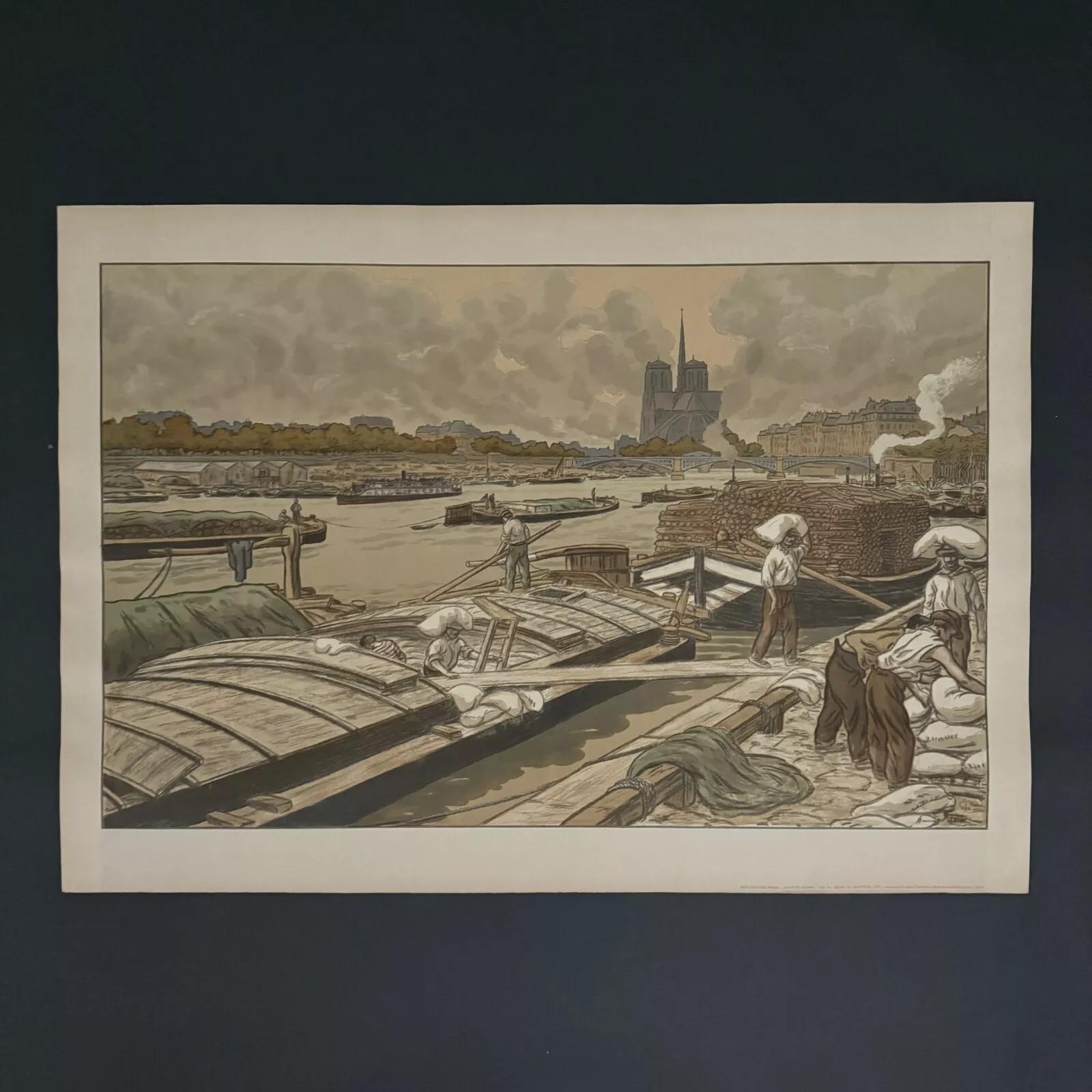 This lithograph “Eight Views of Paris – Notre-Dame seen from Quai d'Austerlitz” is signed by Henri Rivière and bears a red stamped mark in the lower right corner. The artwork is authentic and original.

As for its condition, please note a tear on