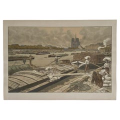 Vintage Lithographie par Henri Rivière Notre-Dame vue quai d'Austerlitz
