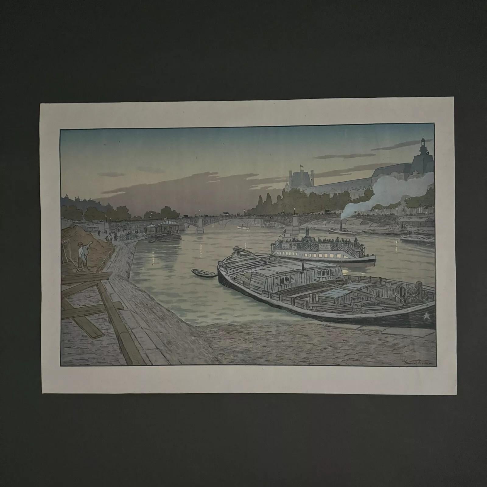 Litografia su carta di Cina di Henri Rivière Le Pont des St-Pères in vendita 4