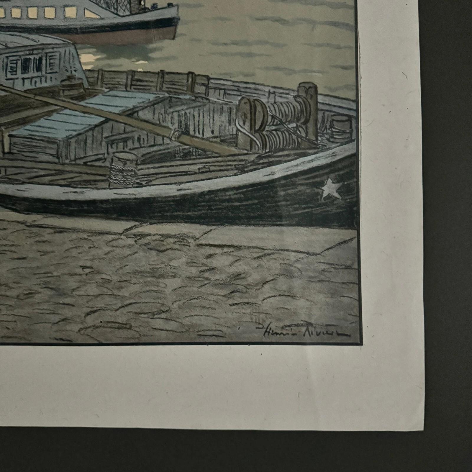 Francese Litografia su carta di Cina di Henri Rivière Le Pont des St-Pères in vendita
