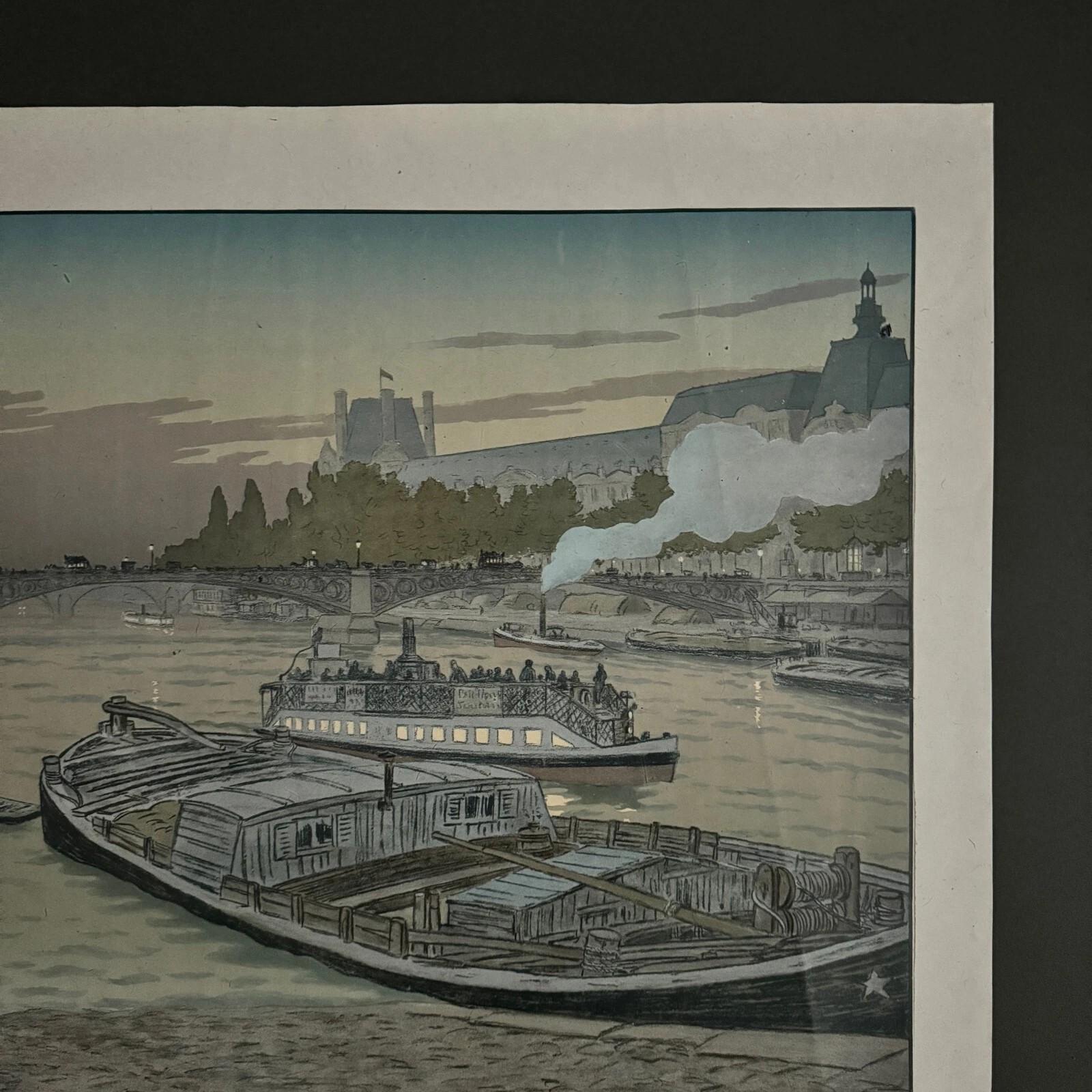 Litografia su carta di Cina di Henri Rivière Le Pont des St-Pères In condizioni buone in vendita a NANTES, FR