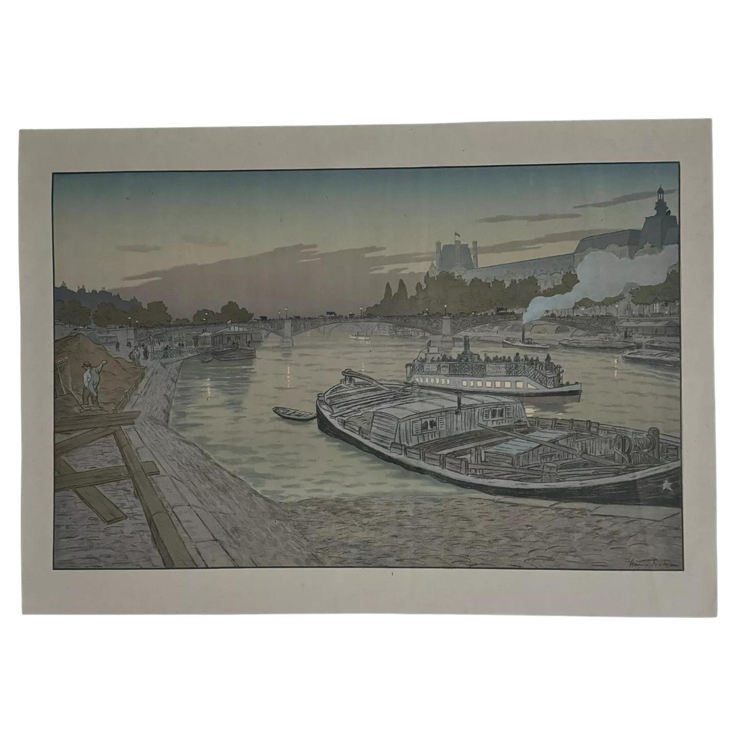 Lithographie sur papier de Chine par Henri Rivière Le Pont des St-Pères