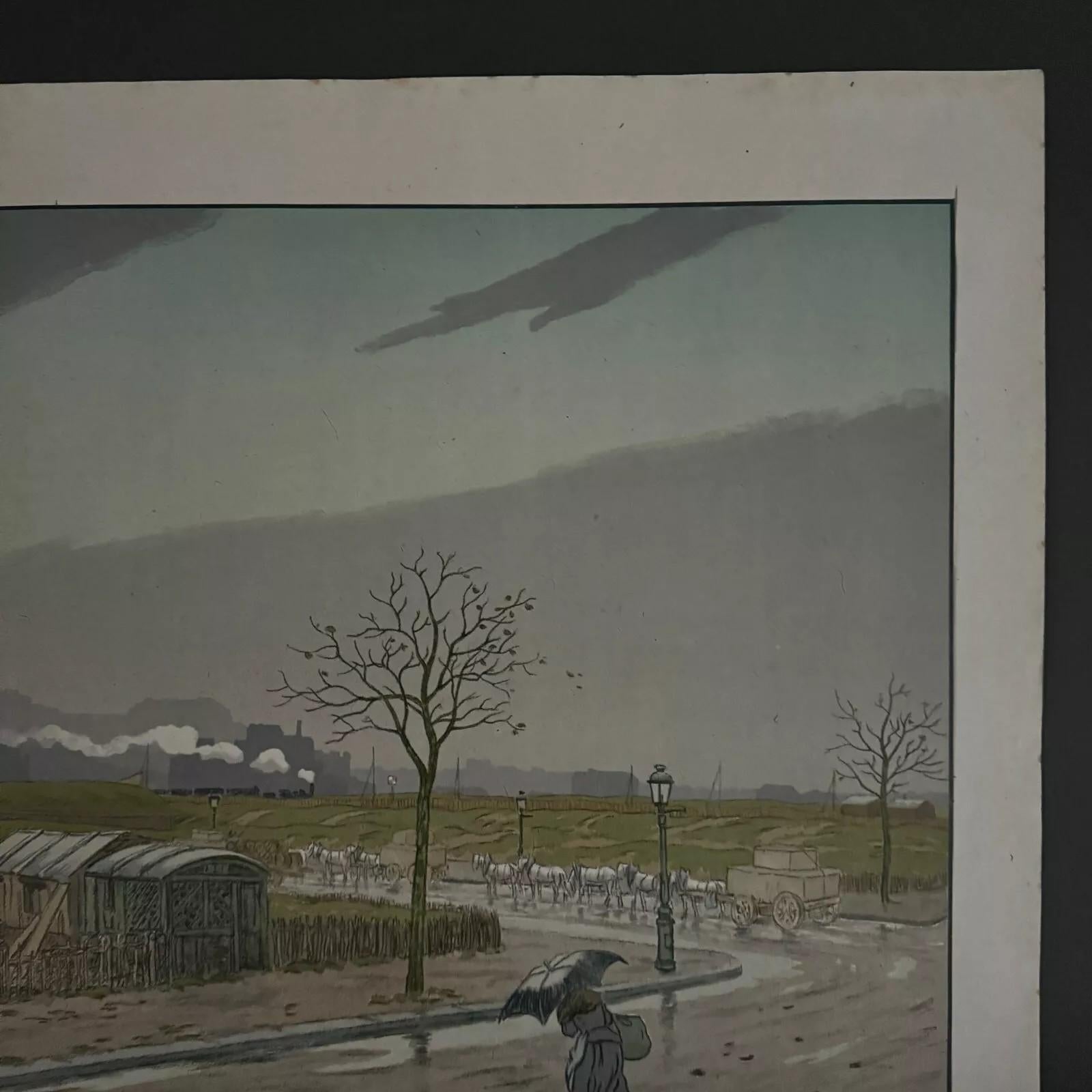 Français Lithographie sur papier de Chine par Henri Rivière Les Fortifications en vente